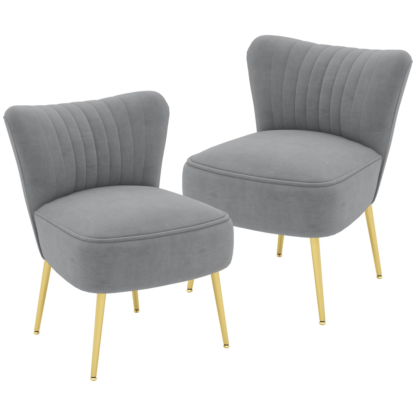 Grey Velvet Lounge Chairs Set of 2, Modern Accent Chairs with Gold Steel Legs and Tufting Backrest