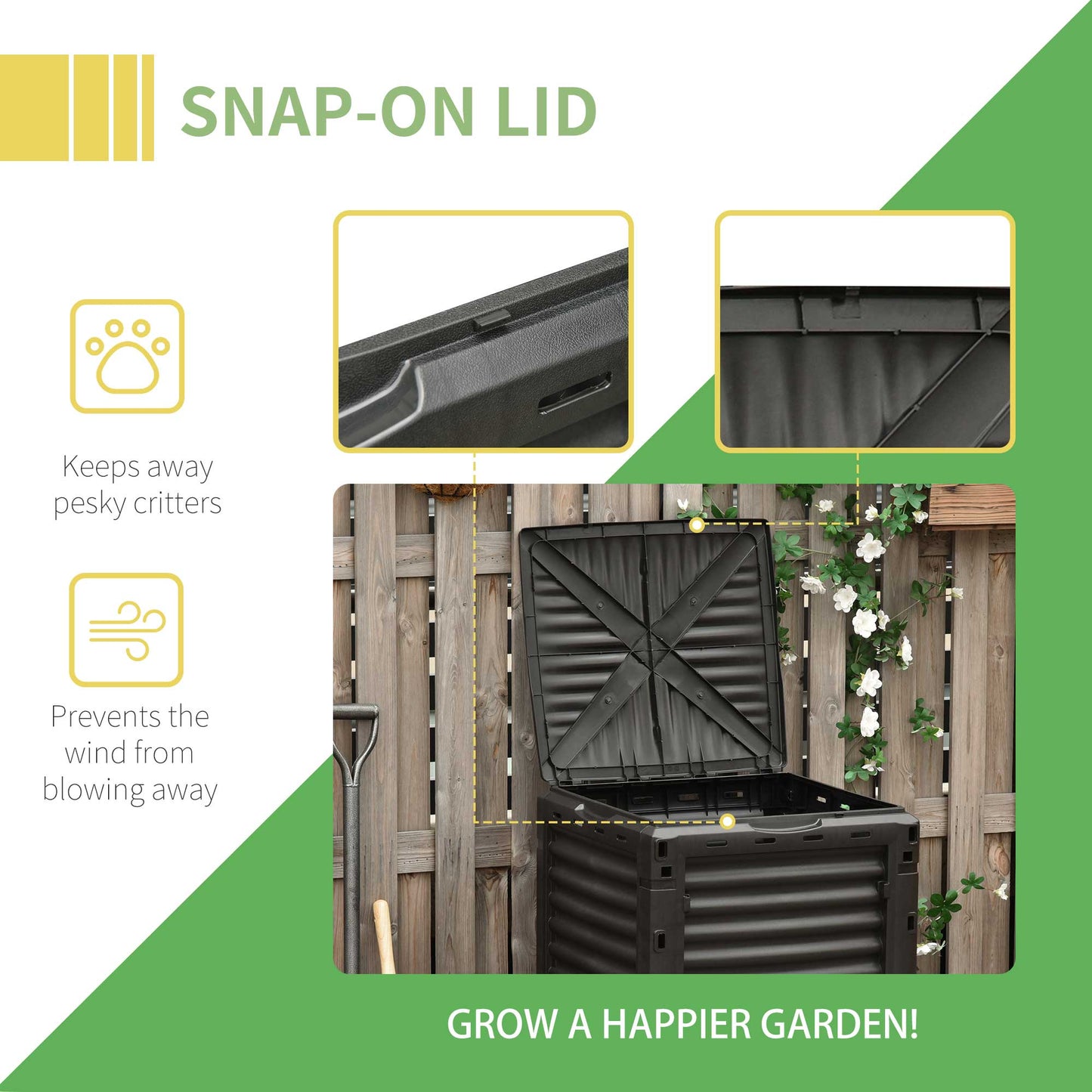 Garden Compost Bin Large Outdoor Compost Container 80 Gallon Fast Creation of Fertile Soil Aerating Compost Box, Yellow