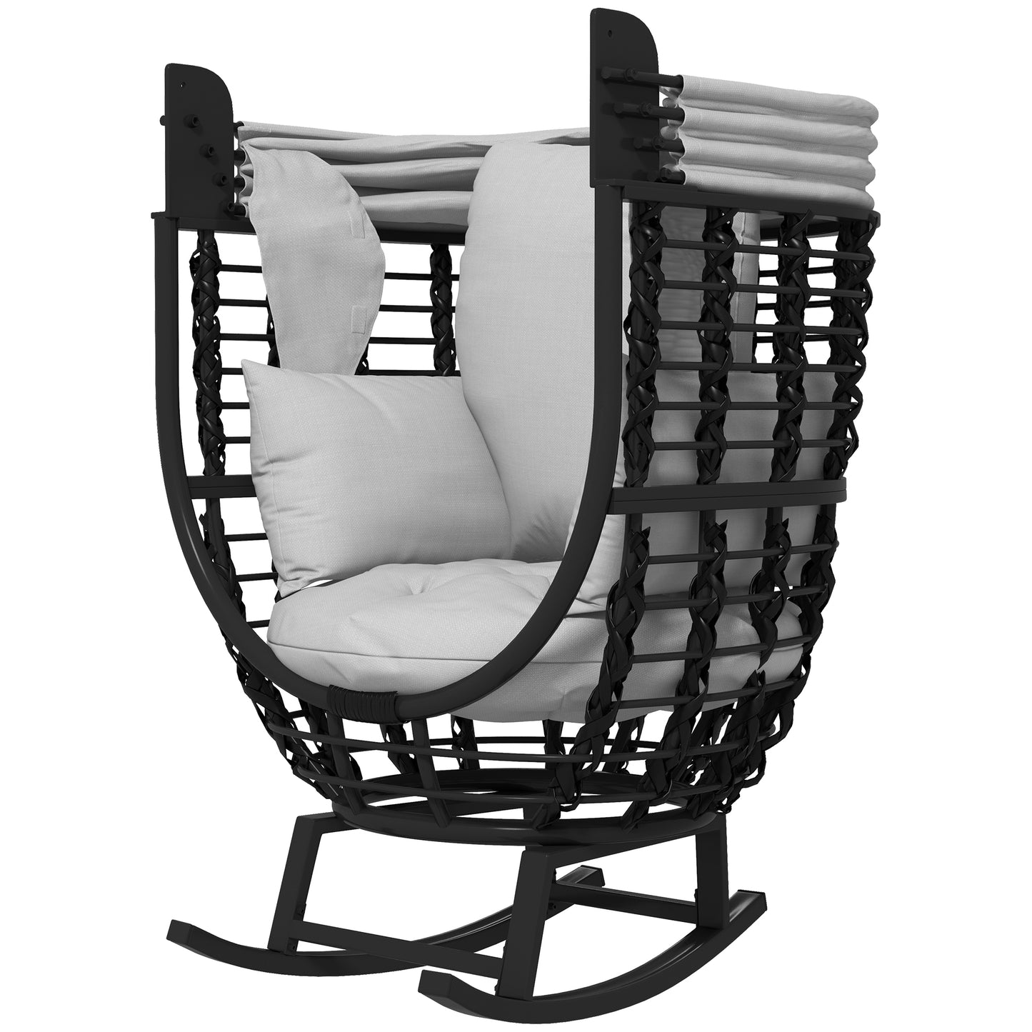 Outsunny Outdoor PE Rattan Rocking Chair with Retractable Canopy, Cushions, for Garden, Balcony, Porch, Patio, Grey