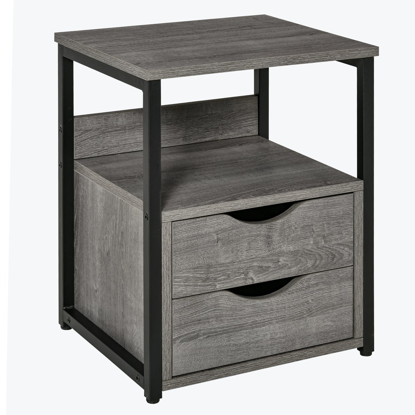 Nightstand with 2 Drawers, Industrial Side Table with Storage Shelf