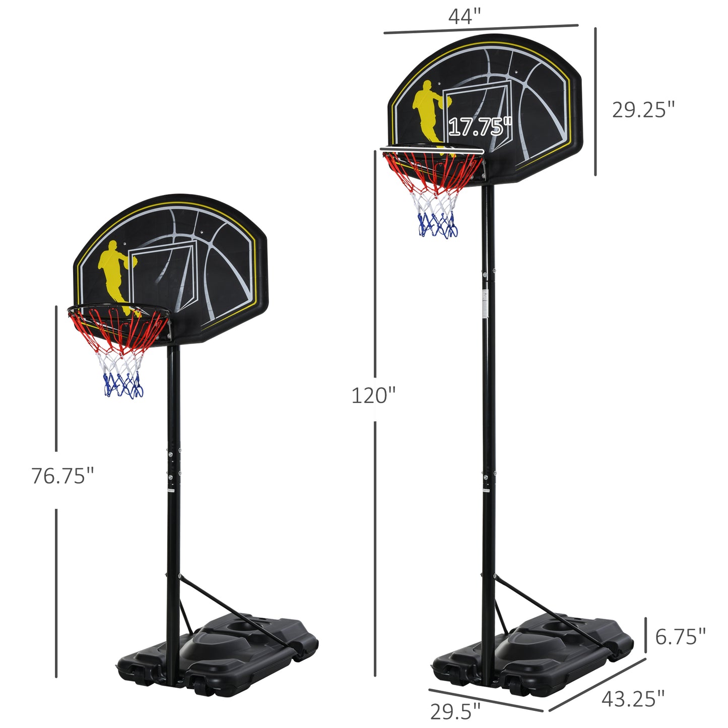 6.5'-10' Adjustable Portable Basketball Hoop System Stand Outdoor for Kids Youth Adult