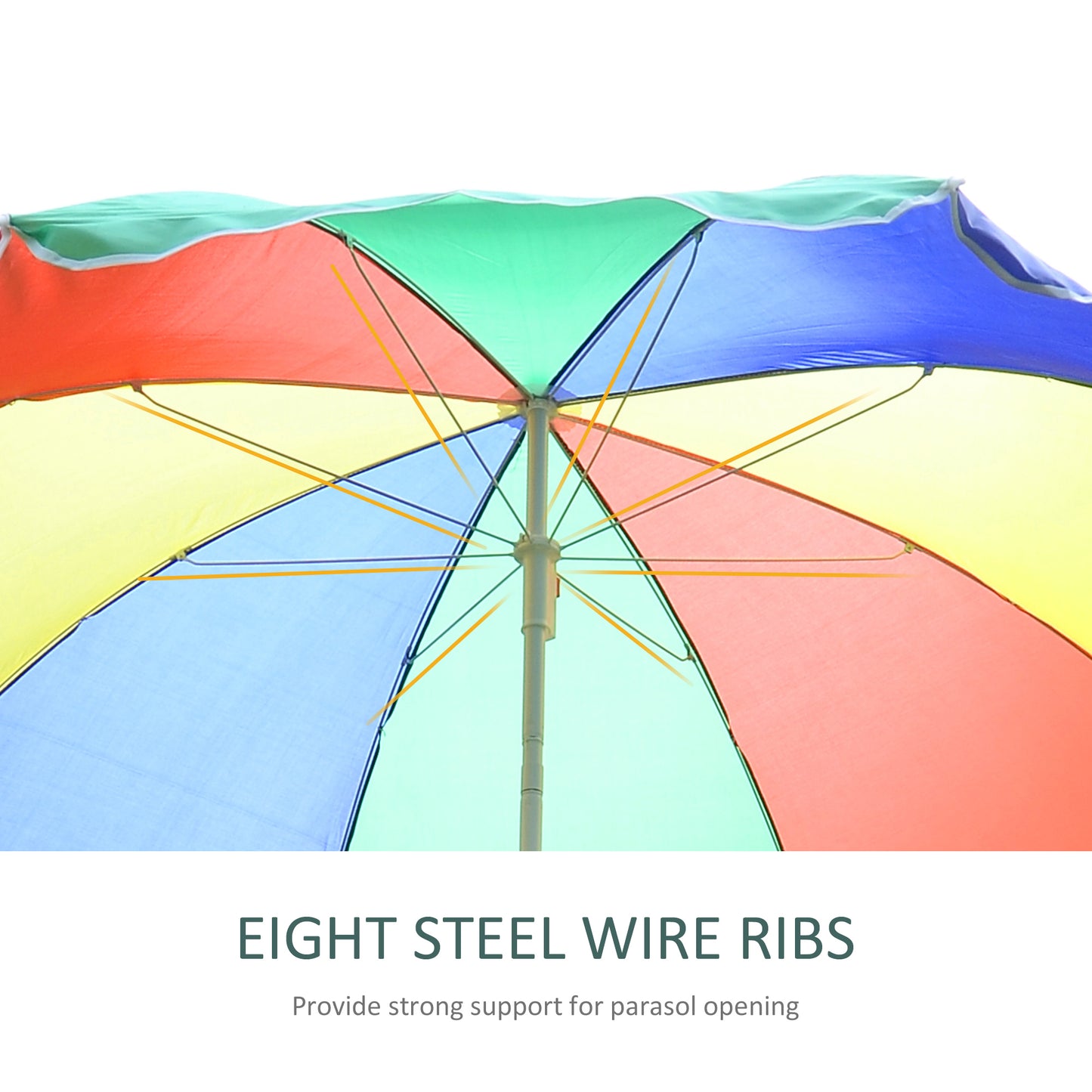 5ft Round Beach Umbrella Outdoor UV Protection Sun Shade Canopy w/ Push Button Tilt Pole Rainbow