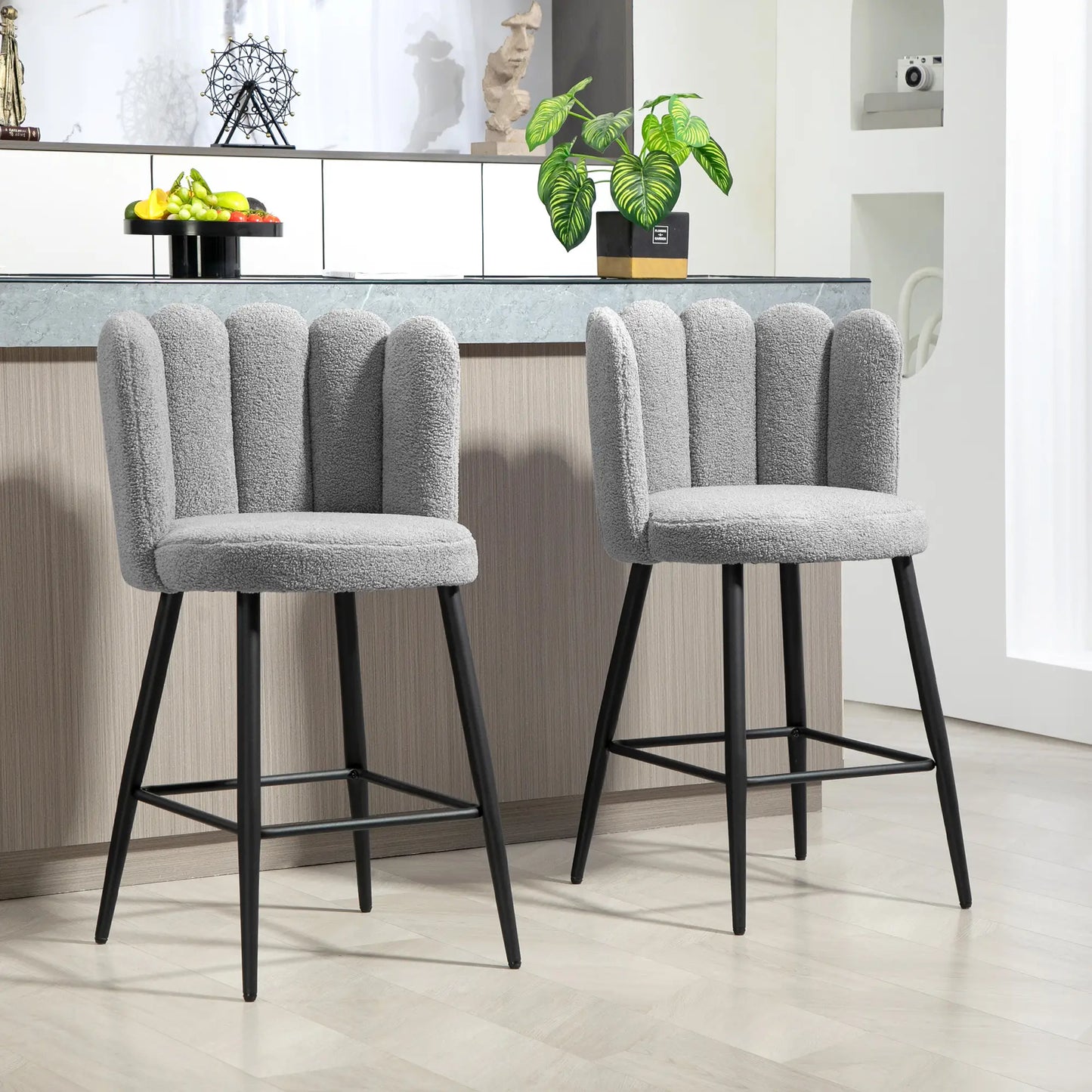 Faux Cashmere Bar Stools Set of 2 Counter Height Bar Stools with Back for Home Kitchen, 20.5"x19.7"x36.6", Grey