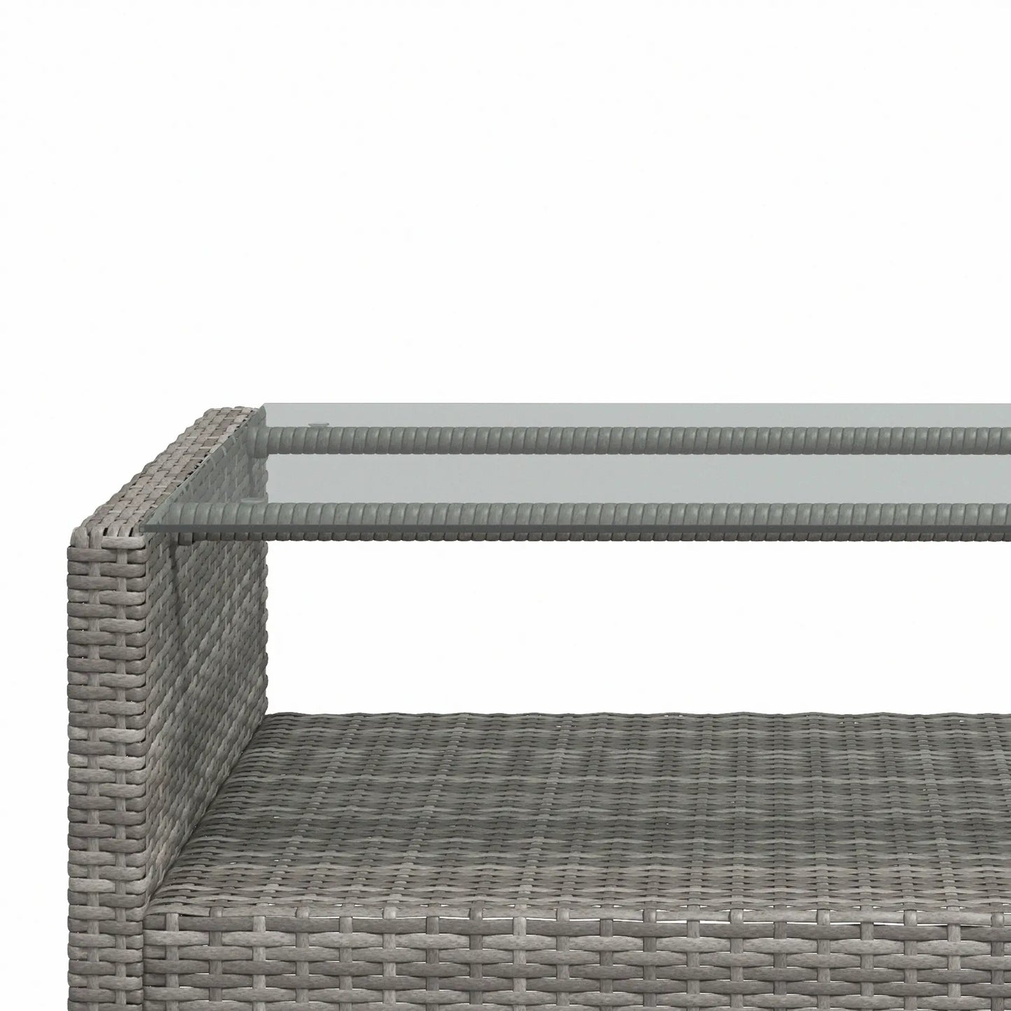 4 Piece Rattan Patio Furniture Set w/ Glass Table Top, Cushions for Backyard, Garden, Poolside, Deck, Charcoal Grey