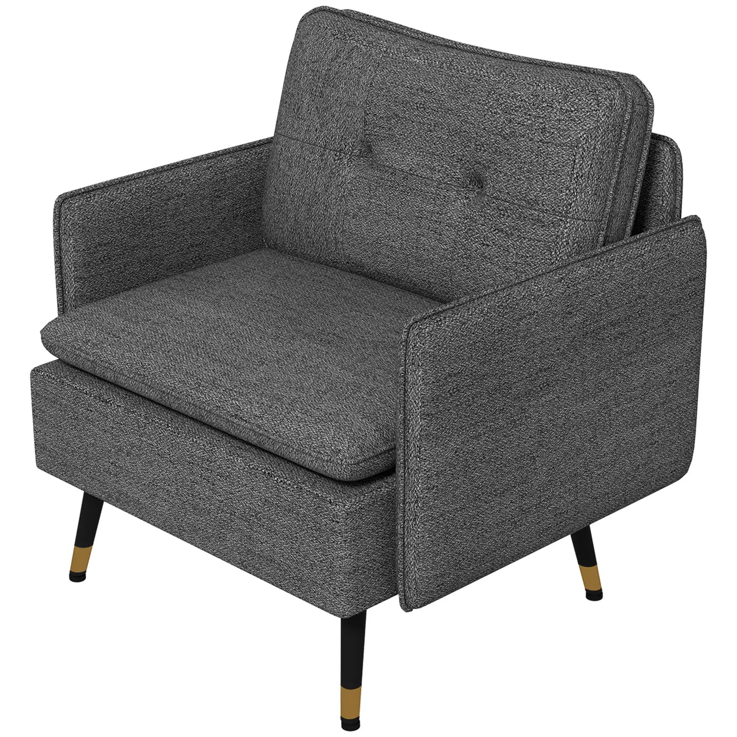 Modern Armchair, Upholstered Accent Chair with Tufted Back Cushion and Steel Legs in Dark Grey