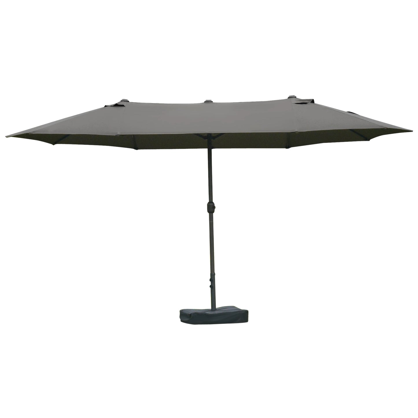 15' Outdoor Patio Umbrella with Twin Canopy Sunshade with Lift Crank, Cross base, Sandbag, Dark Grey