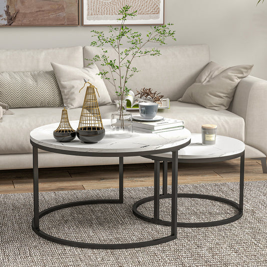 Modern Coffee Table Set of 2, Nesting w/ Metal Base for Living Room Bedroom Office