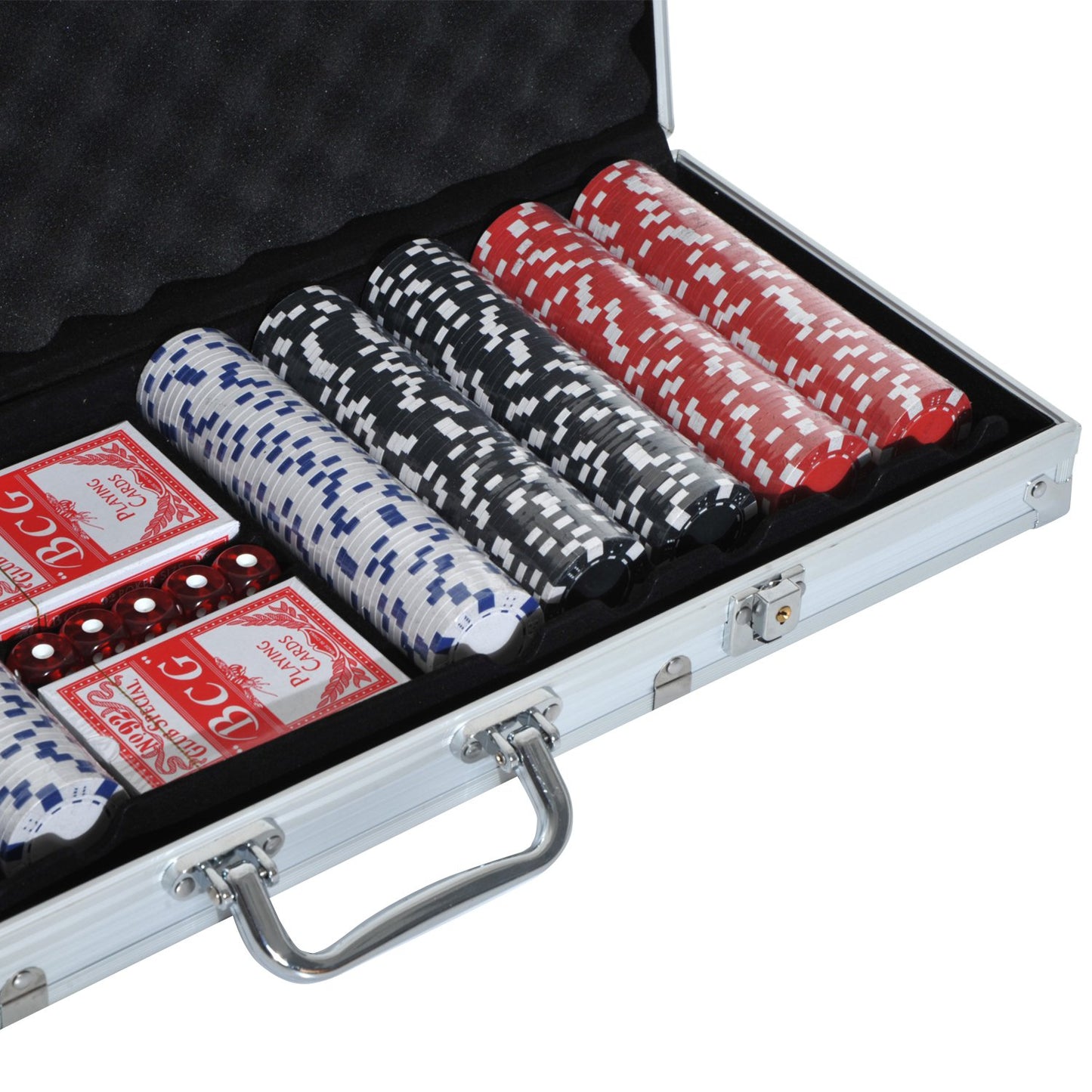 High Quality 11.5 gram Poker Chips Set with Silver Aluminum Case, 500 Striped Dice 2 Decks of Cards