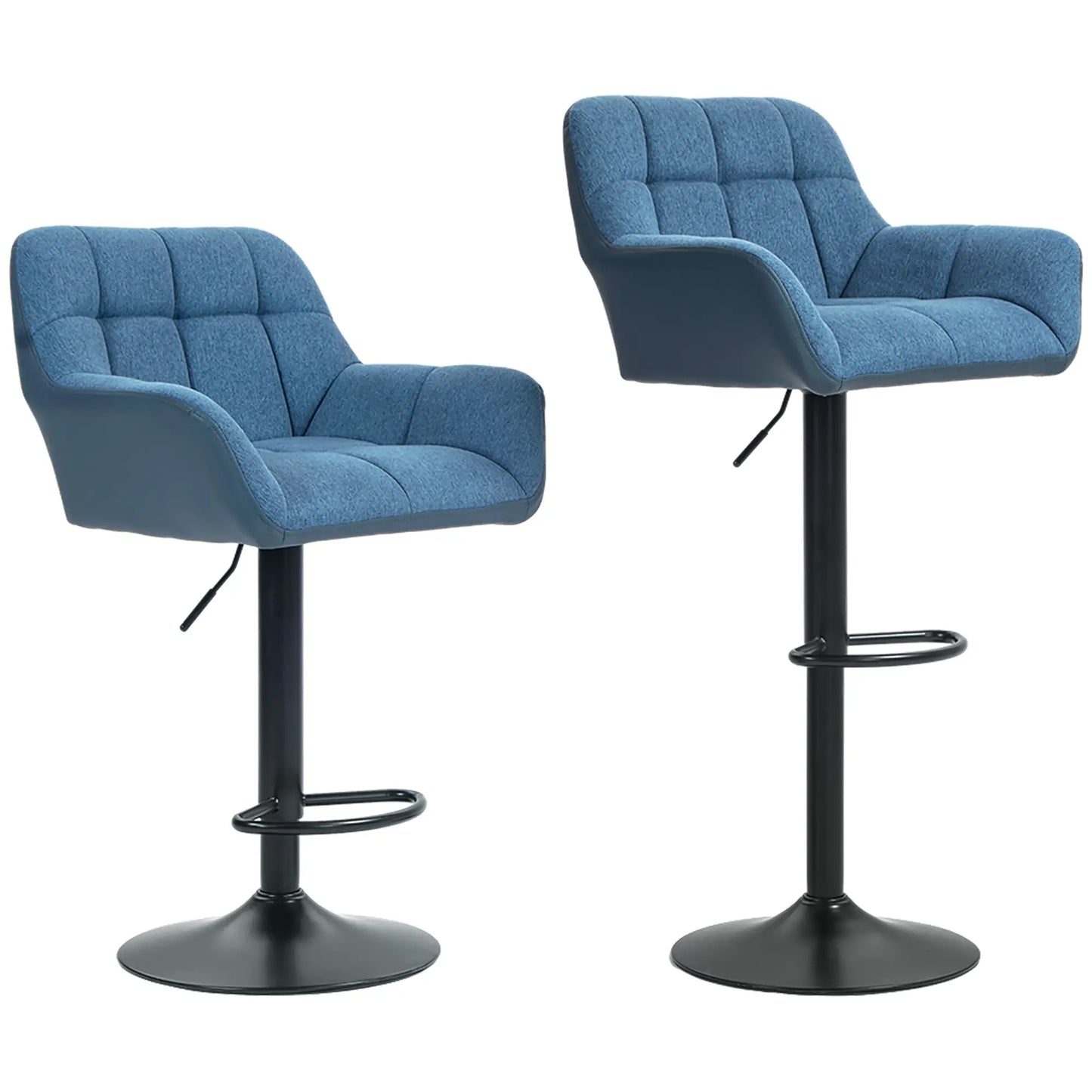 Swivel Barstools Set of 2 Adjustable, Footrest Armrests and PU Leather Back in Dark Blue