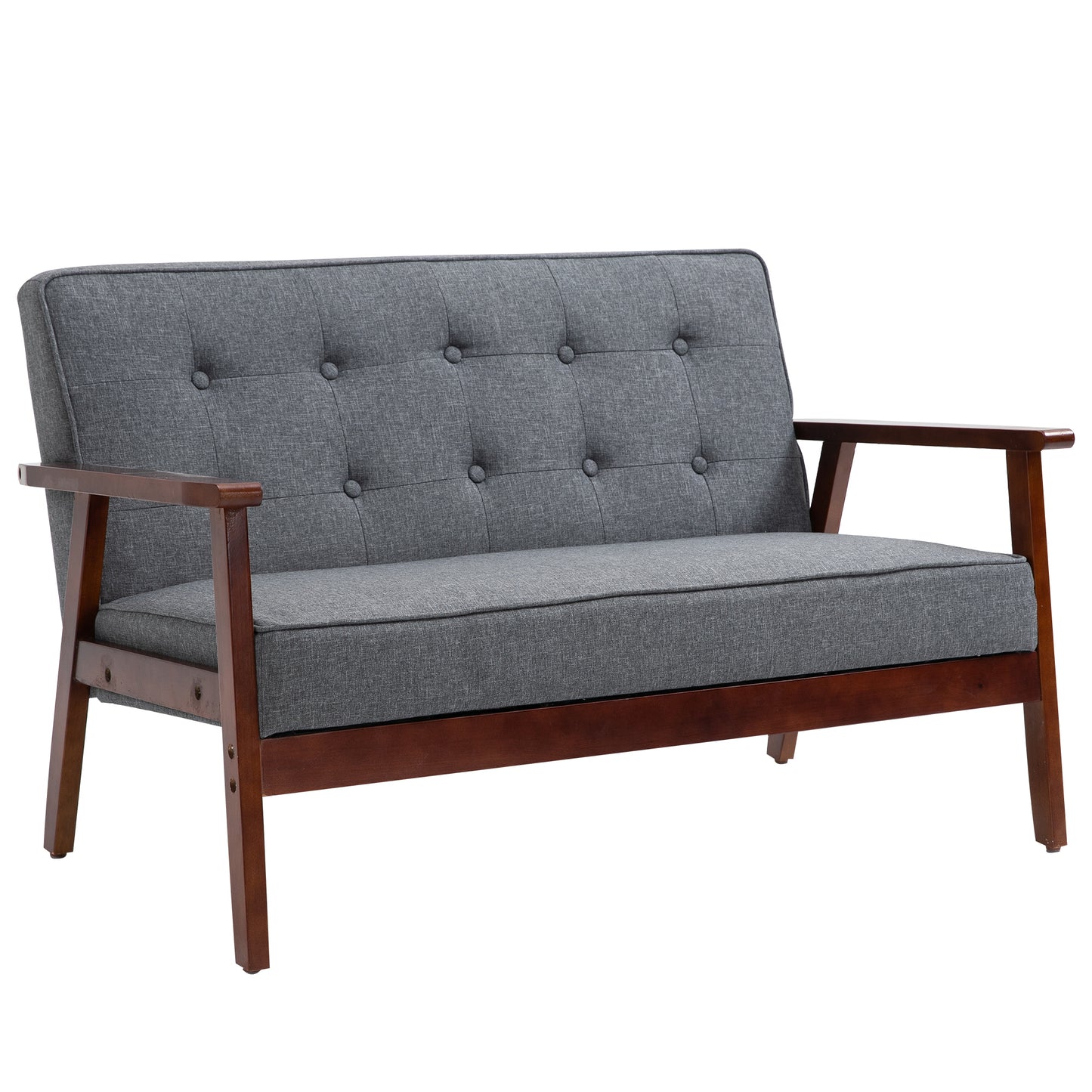 45" 2 Seat Loveseat with Button Tufted Back and Wood Legs, in Grey