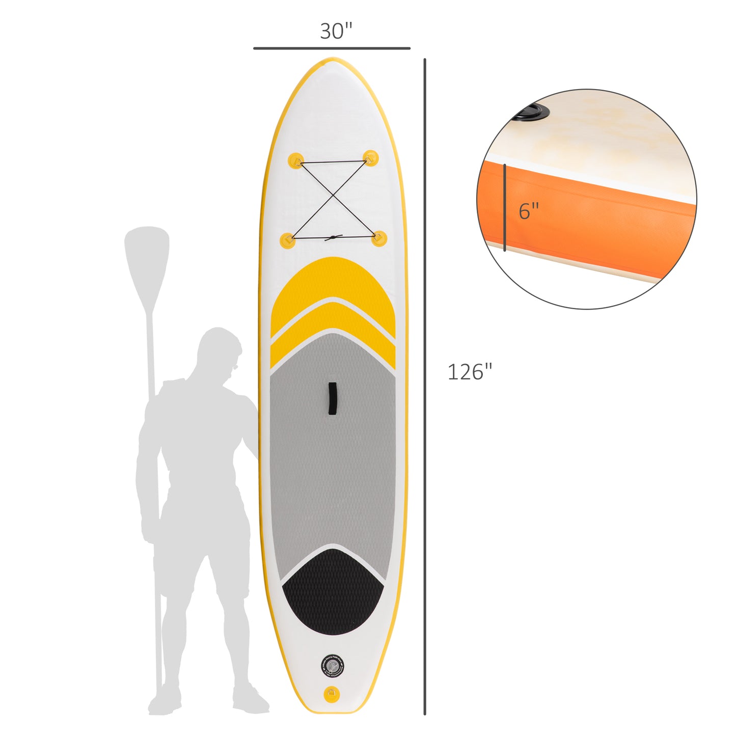 Inflatable Paddle Board, Stand Up Paddle Board Adjustable Aluminum Paddle Non-Slip Deck Spray-painted Board, with ISUP Accessories & Carry Bag, 10'5'' x 30" x 6", Yellow