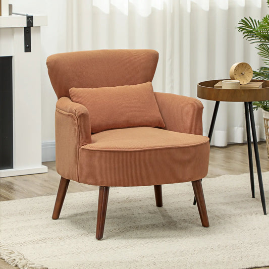 Modern Accent Chair with Solid Wood Legs and Lumbar Pillow for, Orange