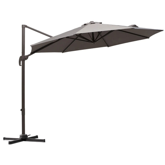 10ft Cantilever Patio Umbrella with 360° Rotation, Aluminum  with 4-Position Tilt, Crank & Cross Base for Garden, Deck, Pool, Backyard, in Light Grey