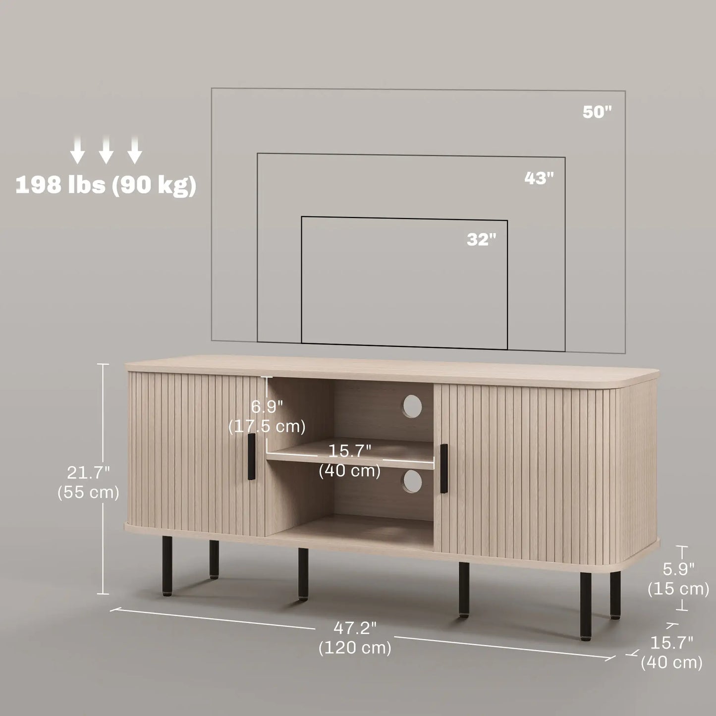 TV Stand Cabinet for TVs up to 55 Inches, TV Unit with Storage Shelves and Cabinets for Living Room, Oak Tone