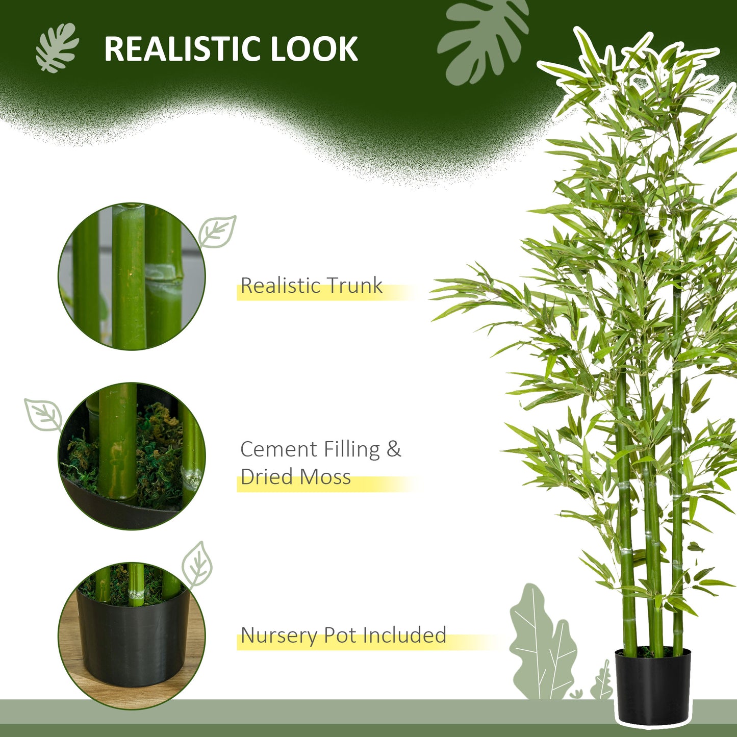 5FT Artificial Bamboo Tree Faux Decorative Plant in Nursery Pot for Indoor Outdoor Décor