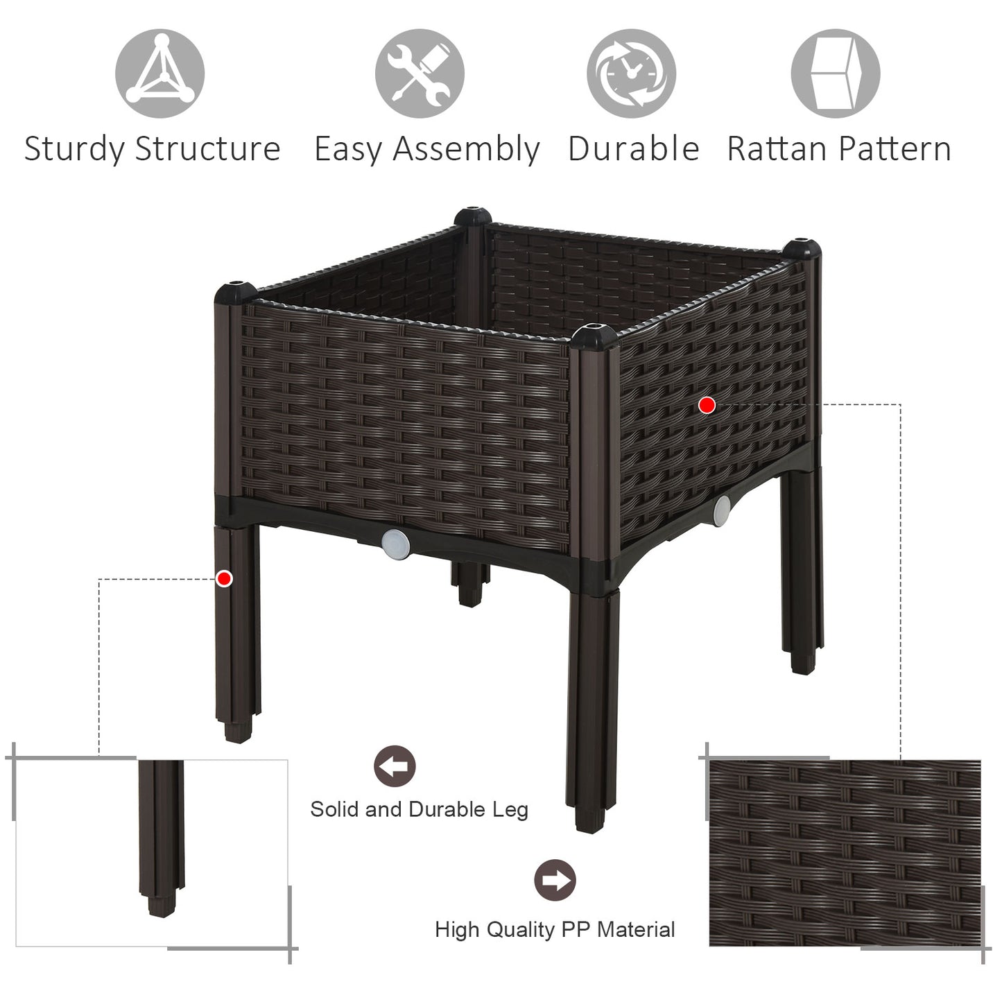 Outsunny Raised Garden Bed PP Raised Flower Bed Vegetable Herb Grow Box Stand