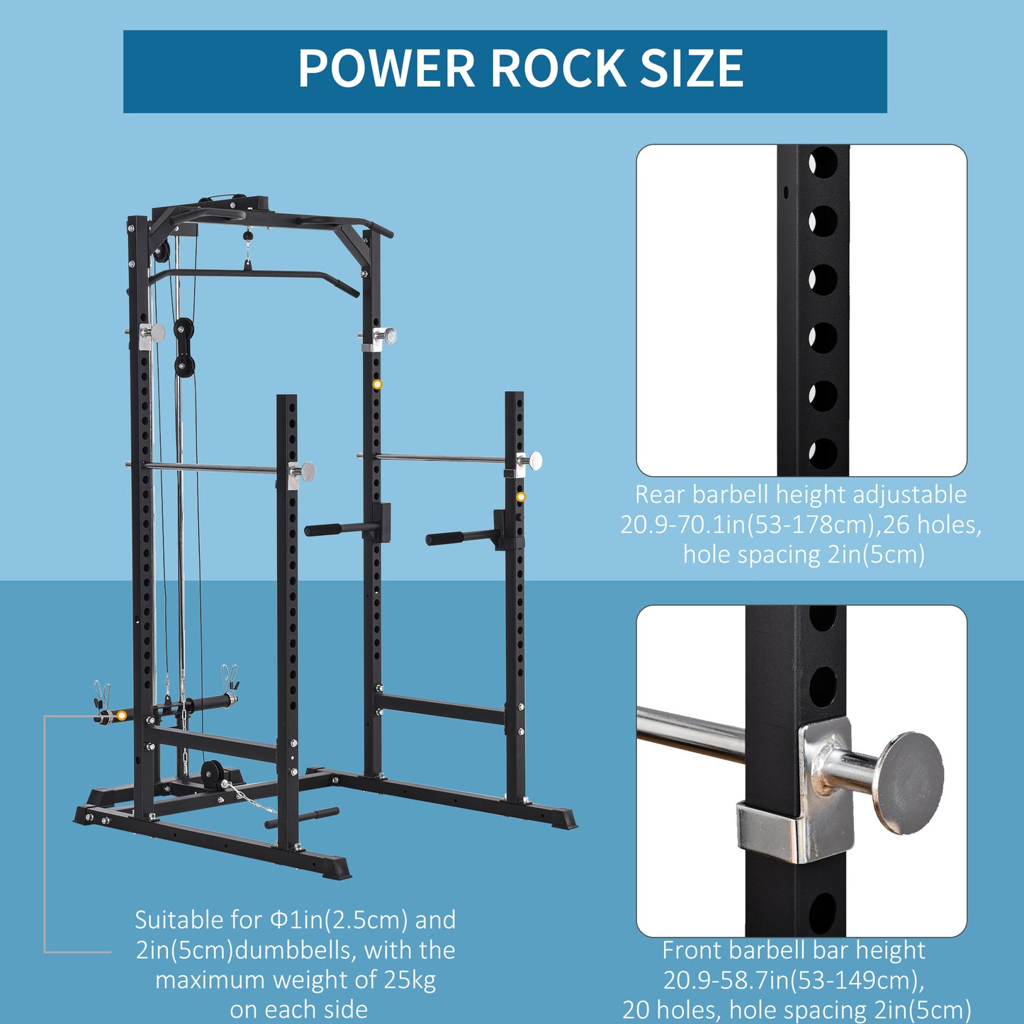 Power Cage, Power Rack with LAT Pulldown Attachment, Pull-up Bar, T Bar Row Landmine and Dip Handle, Strength Training Workout Station, for Home Gym, 800lbs Capacity