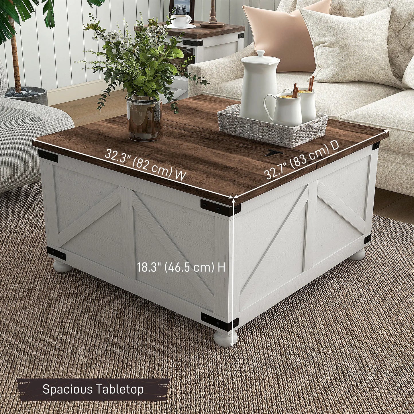 Coffee Table with Lift Top and Flip-top Lids, 32" Farmhouse style with 2 Hidden Compartments