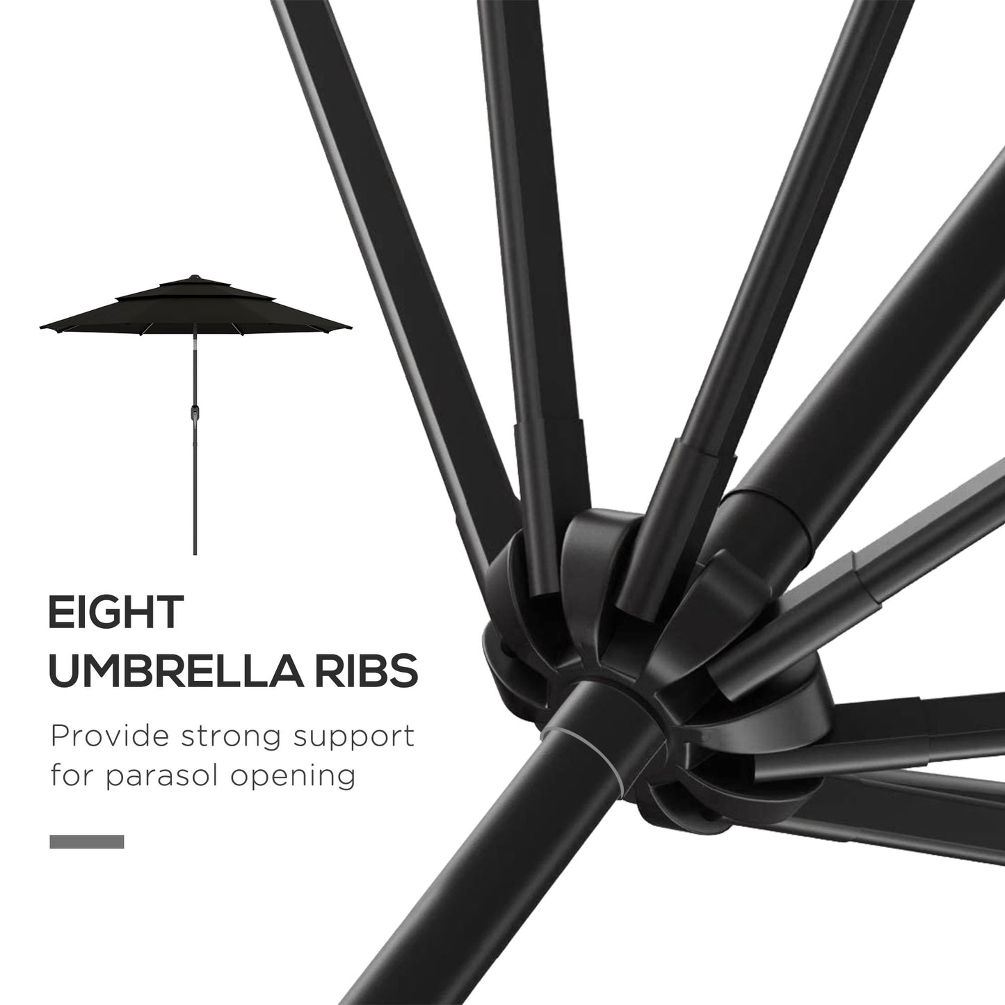 9FT 3 Tiers Patio Umbrella Parasol with Crank, Push Button Tilt for Deck, Backyard and Lawn, Black