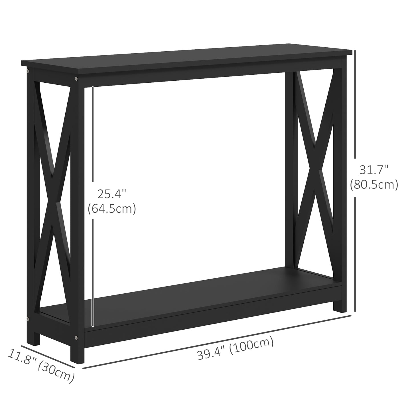 Console Table, 2 Tier Entryway Table with Bottom Shelf for Living Room, Hallway, Black