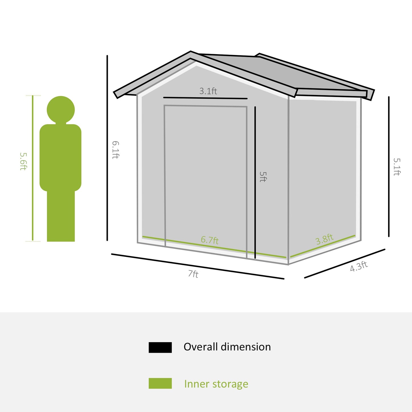 7' x 4' x 6' Garden Storage Shed Outdoor Patio Yard Metal Tool Storage House w/Foundation Galvanized Steel Baseand Double Doors Yellow