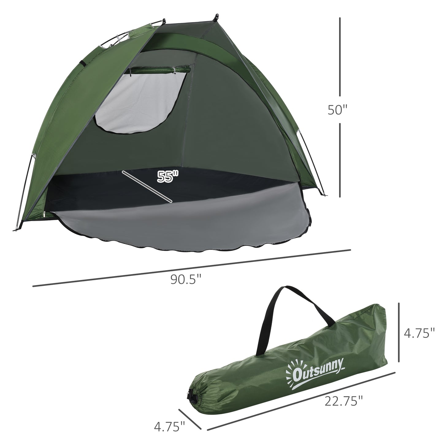 Outsunny Pop Up Tent, Beach Tent, UV Protected Sun Shelter with Carry Bag and Ground Stakes for 2-3 Person, Green