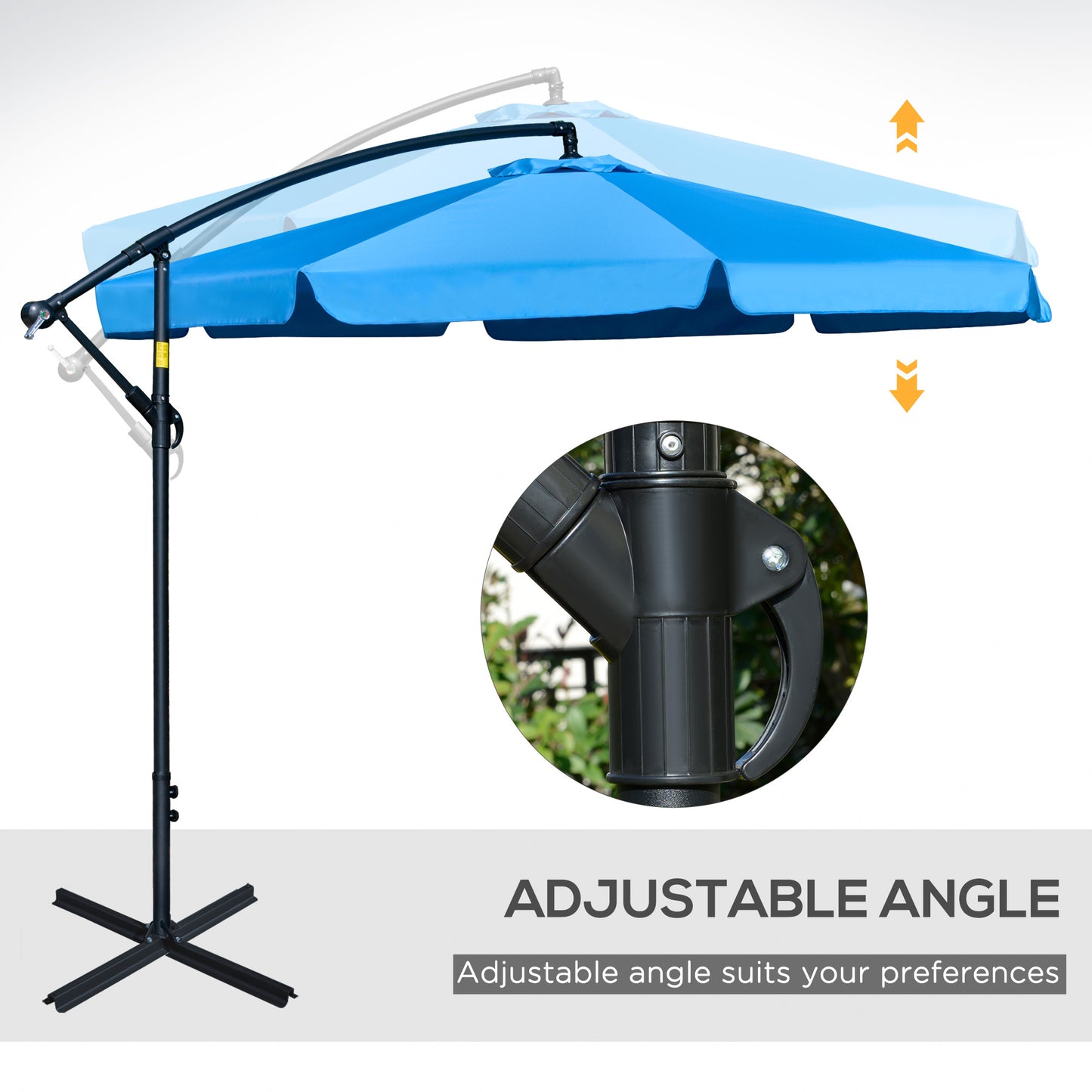 11FT Offset Hanging Patio Umbrella Cantilever Umbrella with Easy Tilt Adjustment, Cross Base and 8 Ribs for Backyard, Poolside, Lawn and Garden, Blue