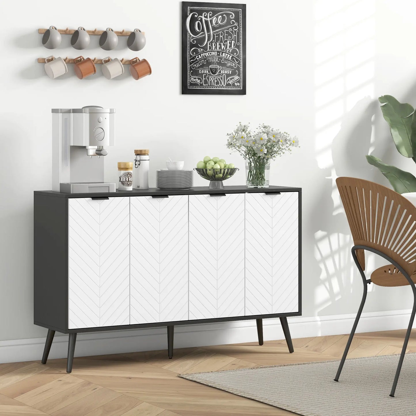 Modern Sideboard Buffet, with Adjustable Shelves in Black