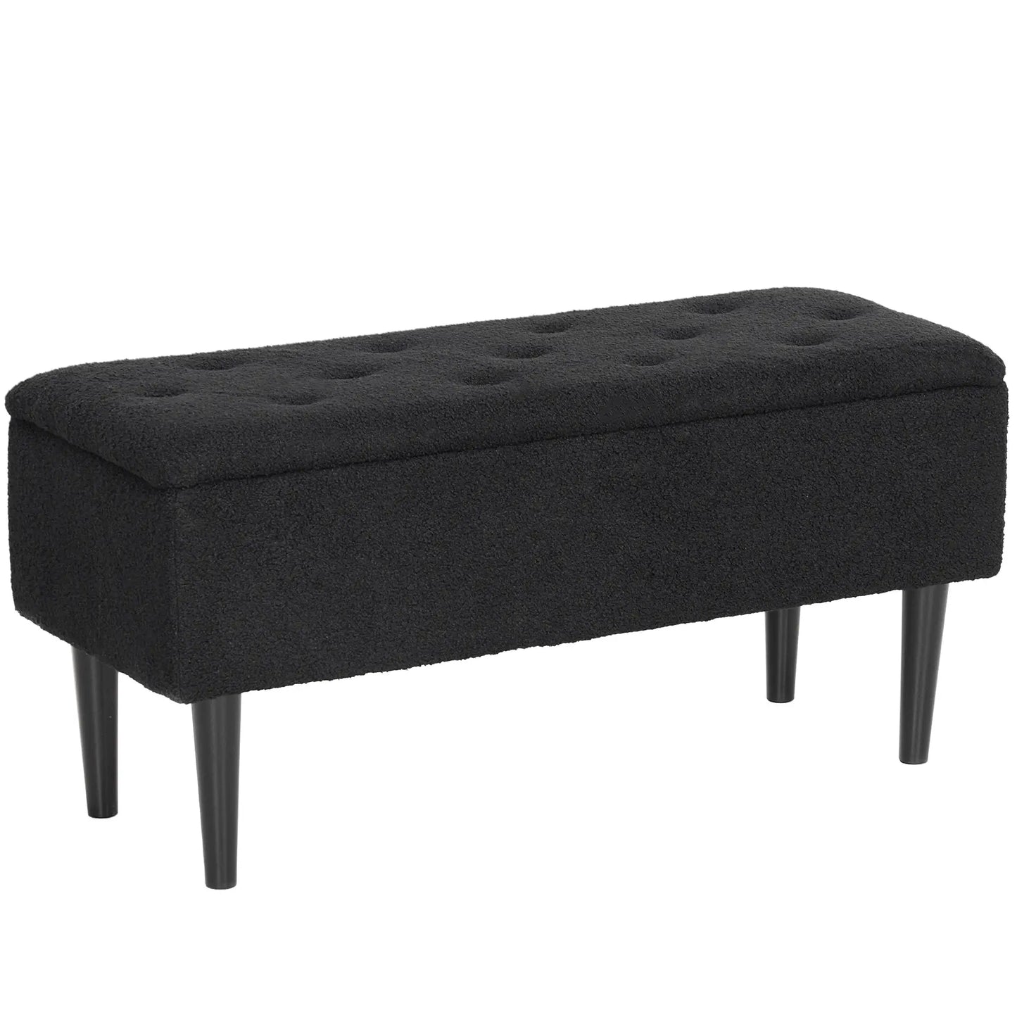 Modern Storage Bench, Lamb's Wool Upholstery for Living Room, Bedroom, Black