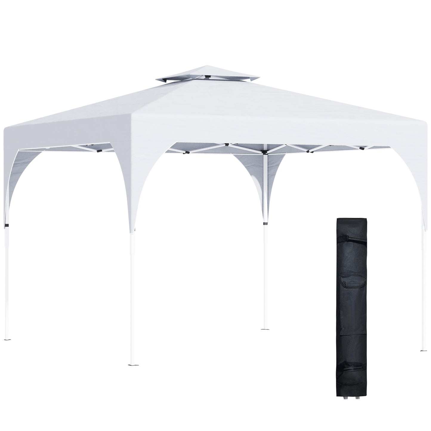 Outsunny 10'x10' Pop Up Canopy, Easy Set Up Party Tent with 2 Tier Vented Roof and Carrying Bag for Outdoor, Garden, Camping, White