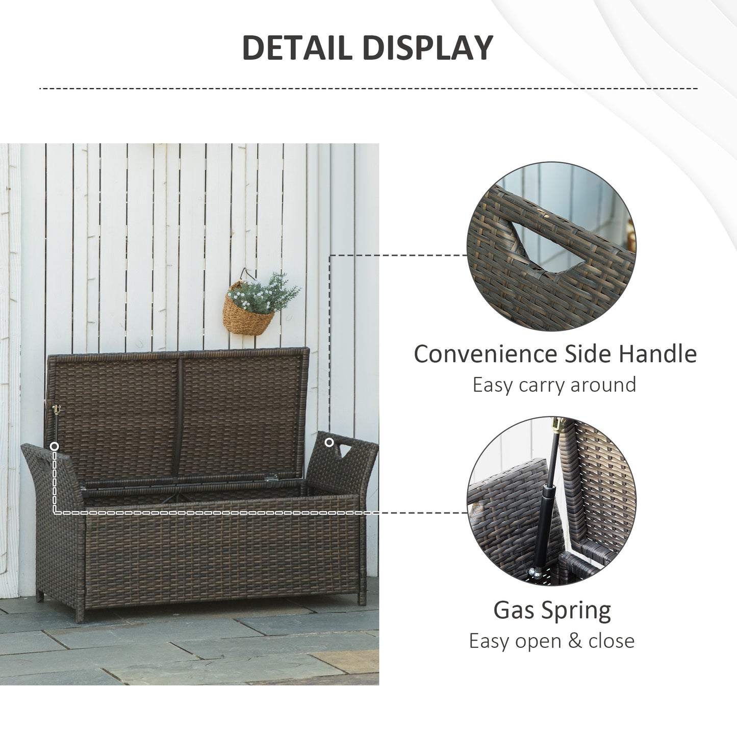 Outsunny 2-In-1 Outdoor PE Rattan Storage Bench, 27 Gallon Patio Wicker Furniture, Basket Box with Handles and Cushion Dark Grey