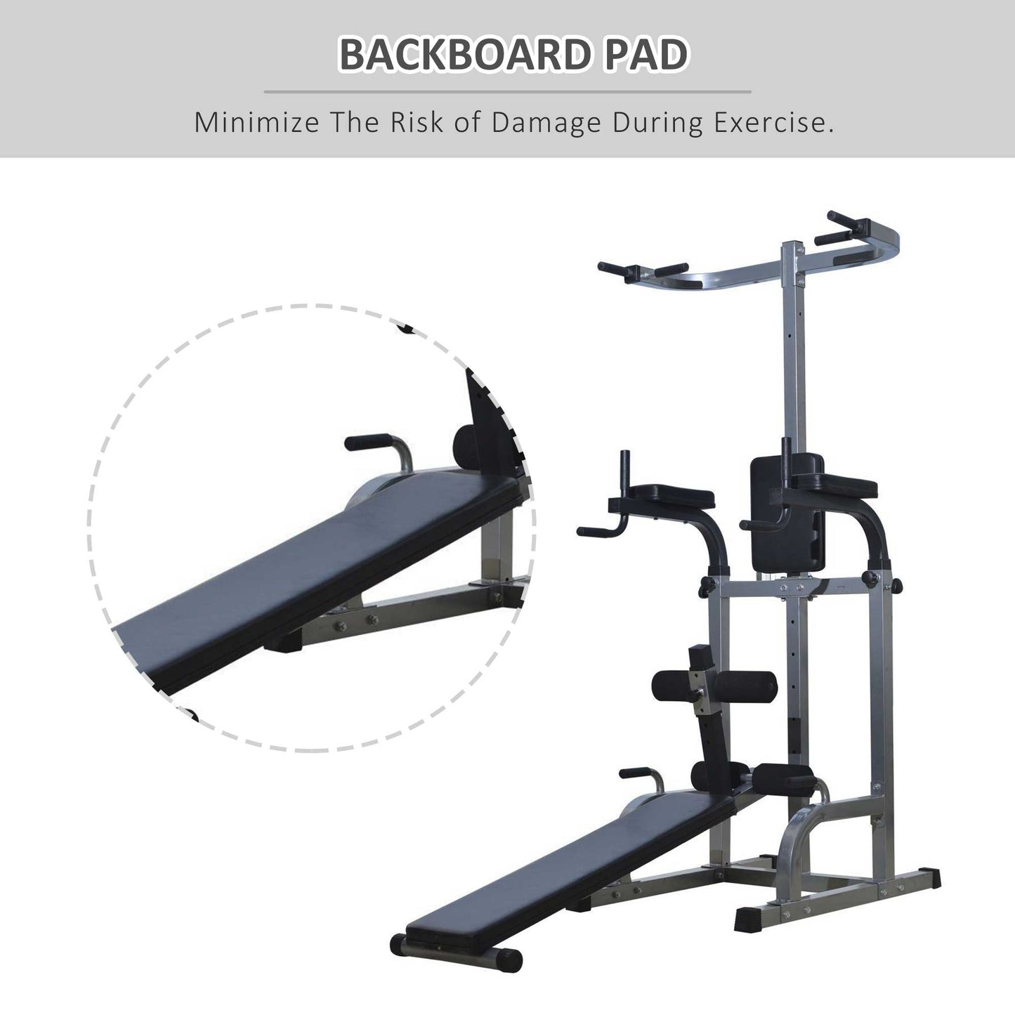 Multi-function Power Tower with Dip Station, Sit-up Bench, Pullup Bar, Push up Station, Combo Exercise Home Gym Fitness Equipment