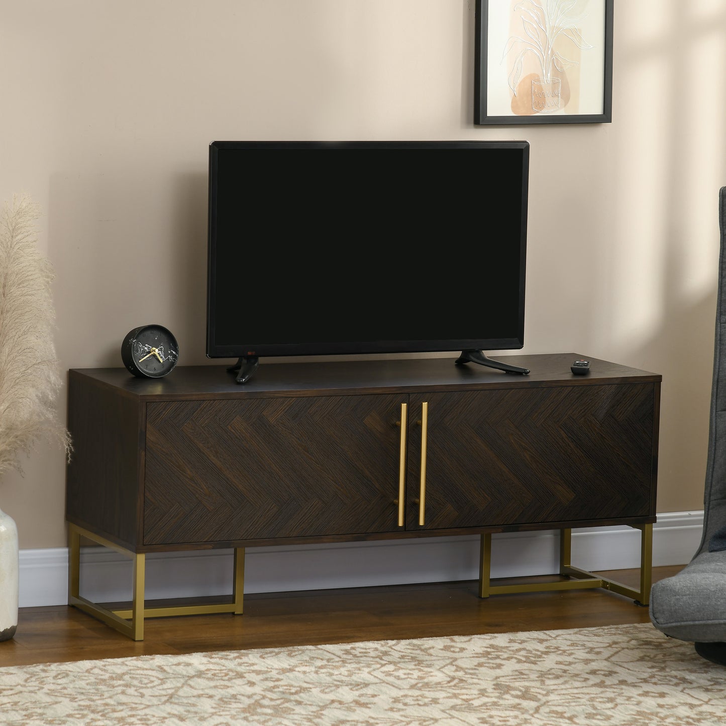 TV Stand for 55 inches, TV Cabinet with 2 Door Cabinets, 2 Cable Managements and Adjustable Shelves, Natural