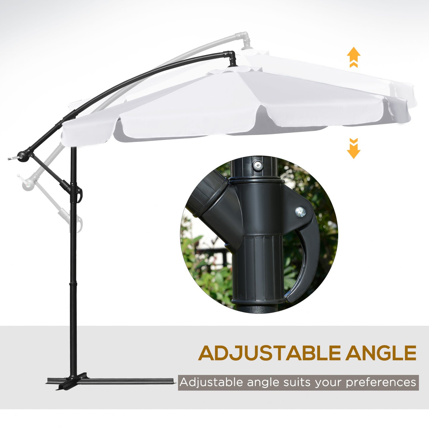 9FT Offset Hanging Patio Umbrella Cantilever Umbrella with Easy Tilt Adjustment, Cross Base and 8 Ribs for Backyard, Poolside, Lawn and Garden, White