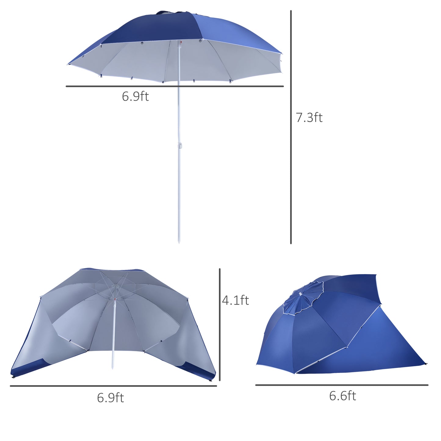 7.5ft 2-in-1 Umbrella Shelter Beach Sport Umbrella with Silver Coated UV50 Protection, Blue