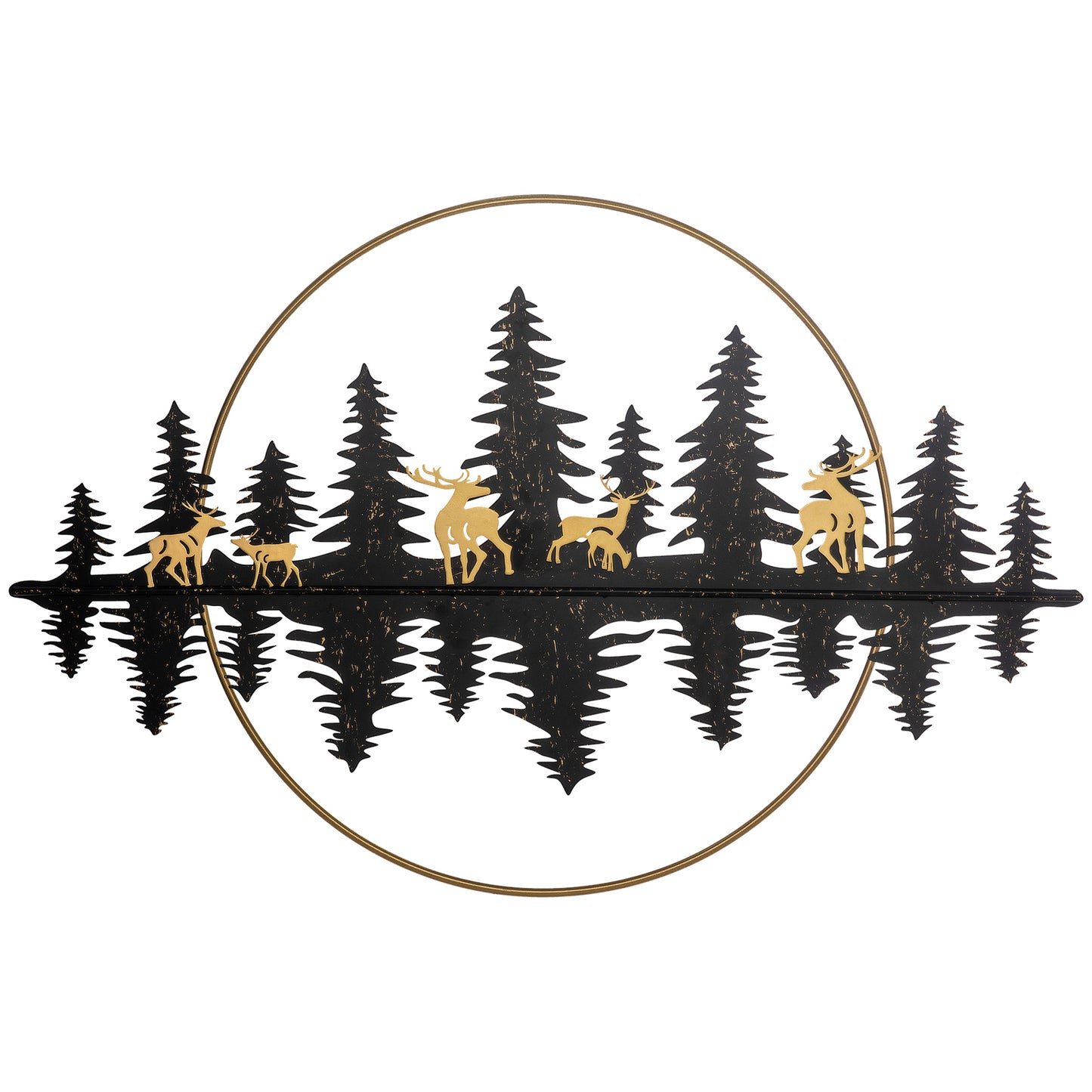 3D Metal Wall Art Modern Reindeer Forest Hanging Wall Sculptures Home Décor for Living Room Bedroom Dining Room, 47"x32"(120x80cm.), Gold Black