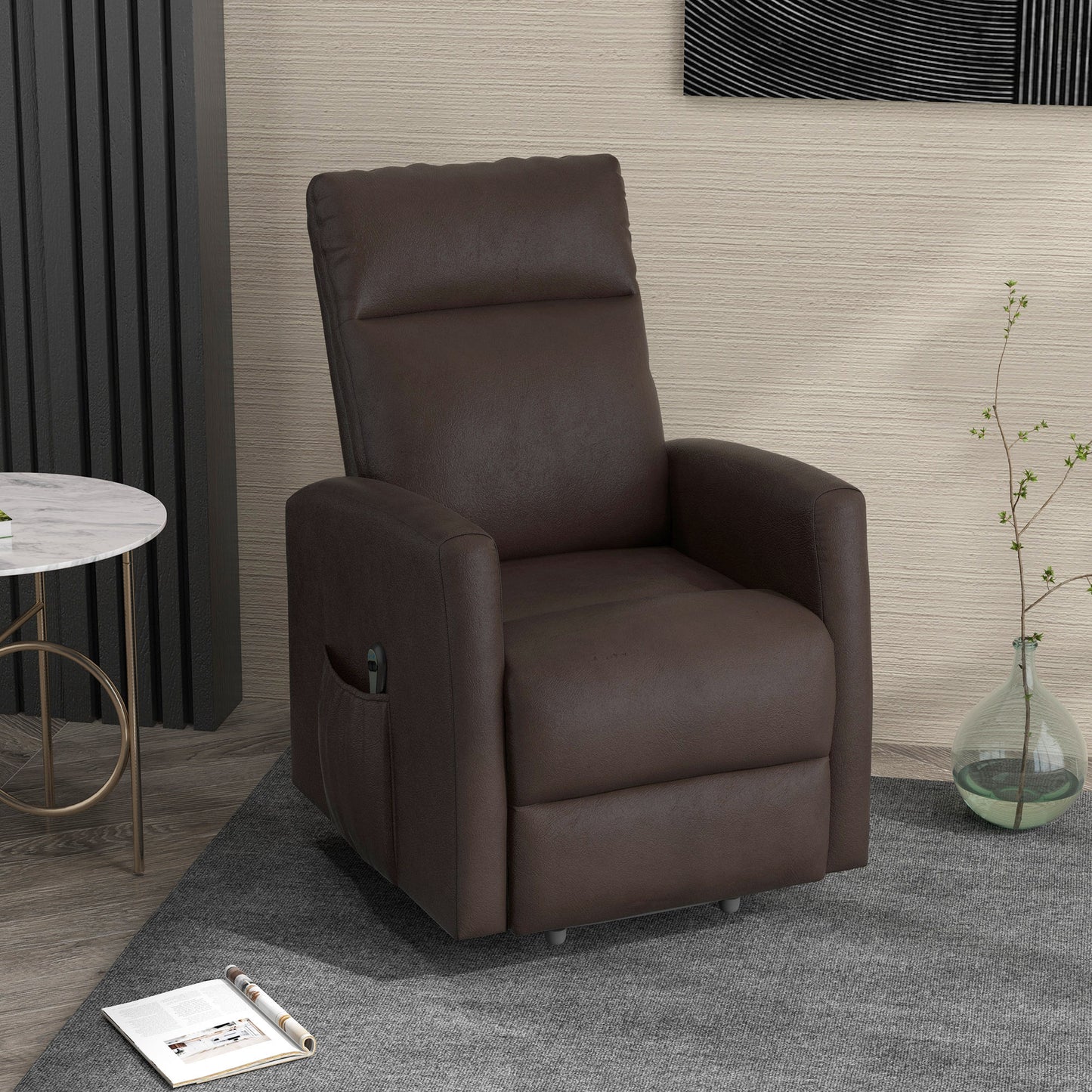 Power Lift Recliner Chair with Remote Control Side Pocket in Brown