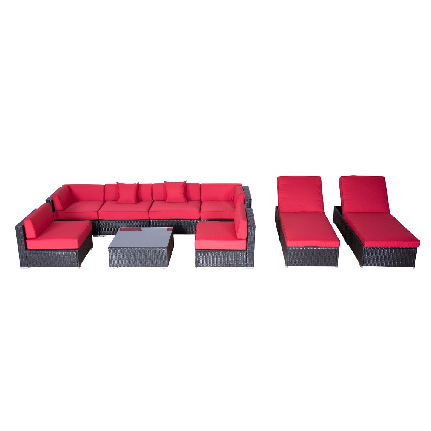 Outsunny 9pcs Outdoor Sofa Resin Wicker Sofa Set Patio Couch PE Rattan Furniture Outdoor Lounger Cushioned Seat Red