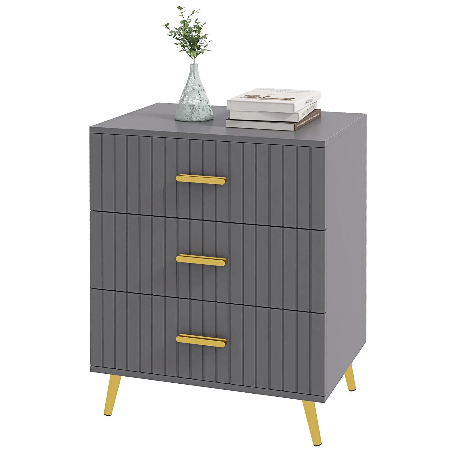 3 Drawer Drawer Chest with Aluminium Legs and Gold Handles, in Dark Grey