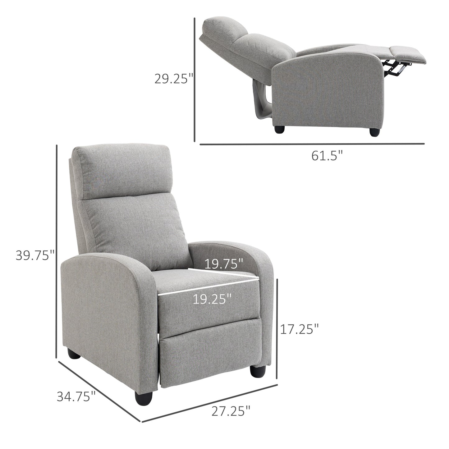 Fabric Recliner Manual Home Theater Seating Single Linen-Touch Sofa Armchair for Living Room, Light Grey