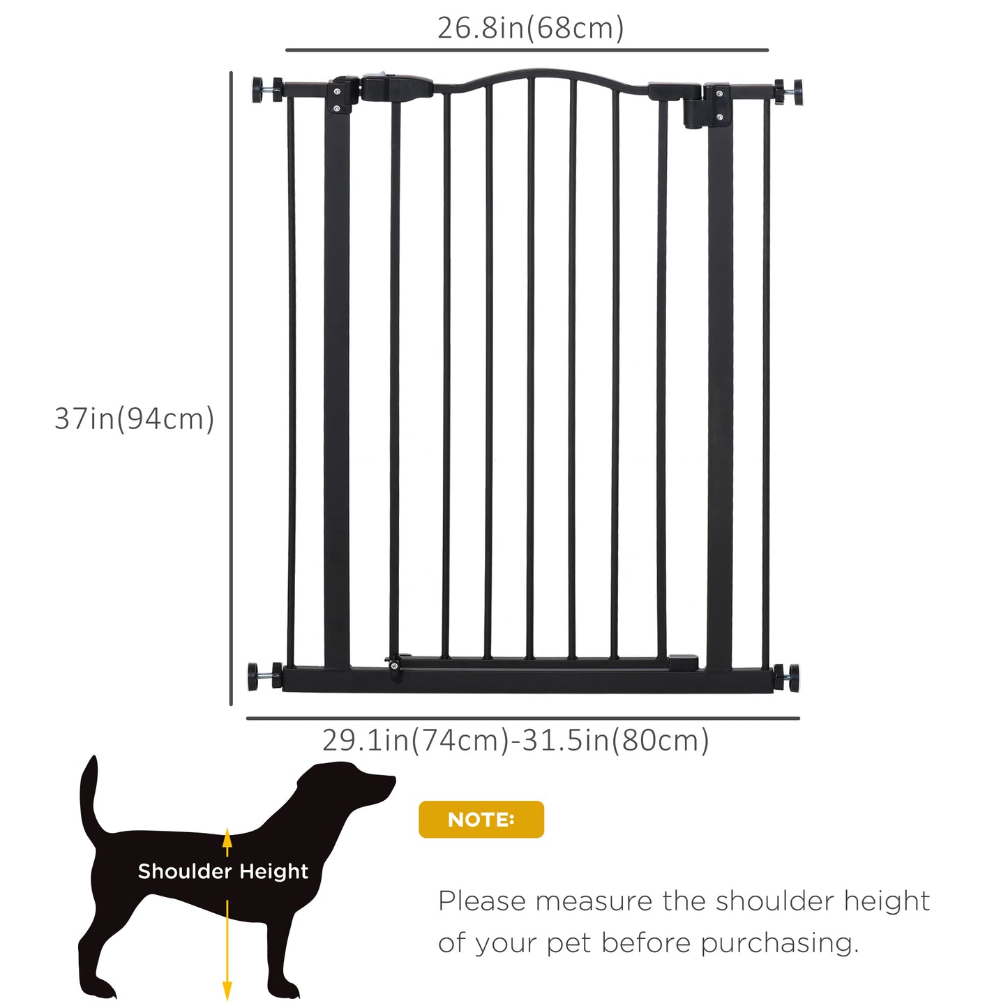 PawHut Extra Tall Dog Gate with Door, Pressure Fit, Auto Close, Double Locking for Doorways Hallways Stairs, Black