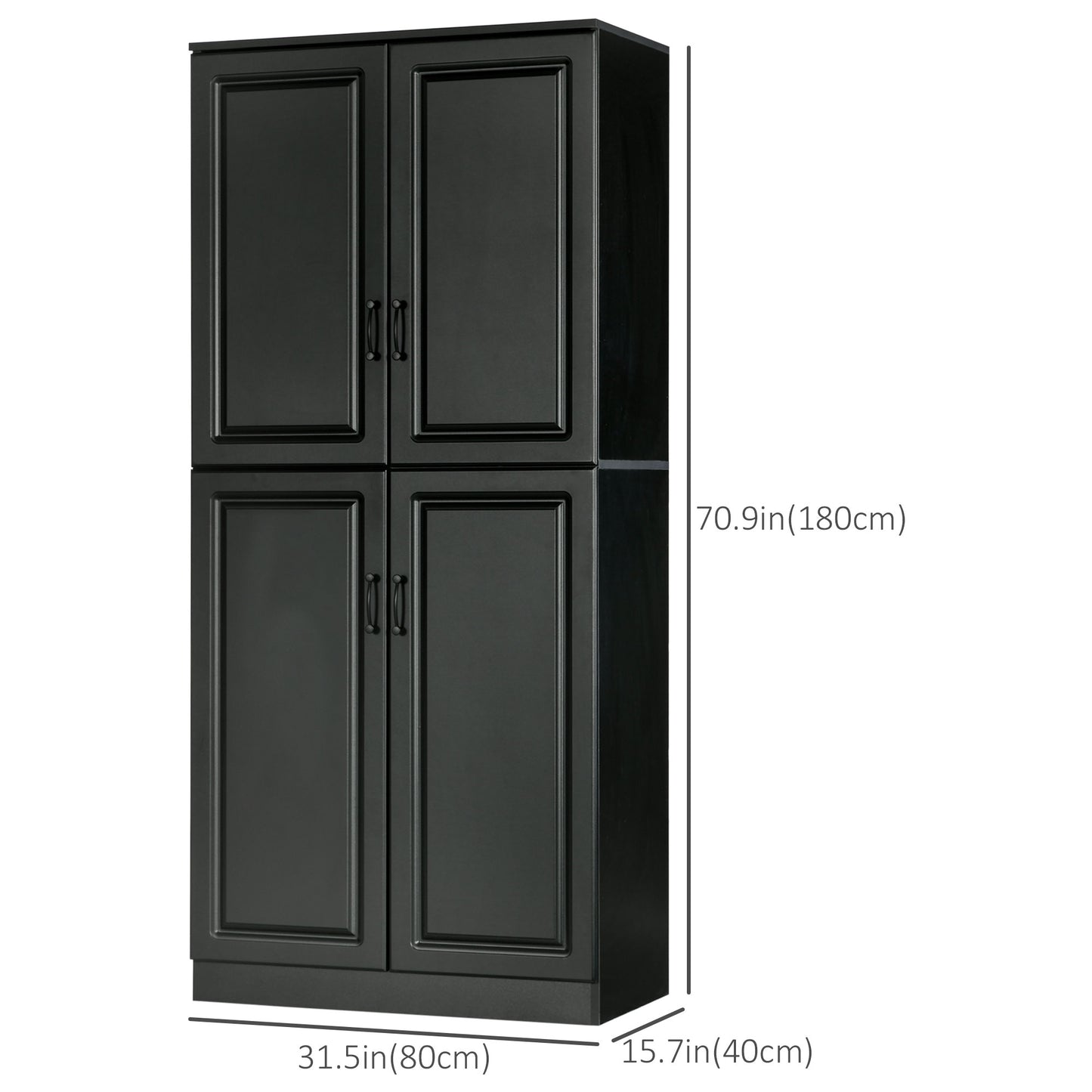 71" Freestanding Kitchen Pantry Cabinet, Storage Cabinet with 4 Hinged Doors and Adjustable Shelves, Black