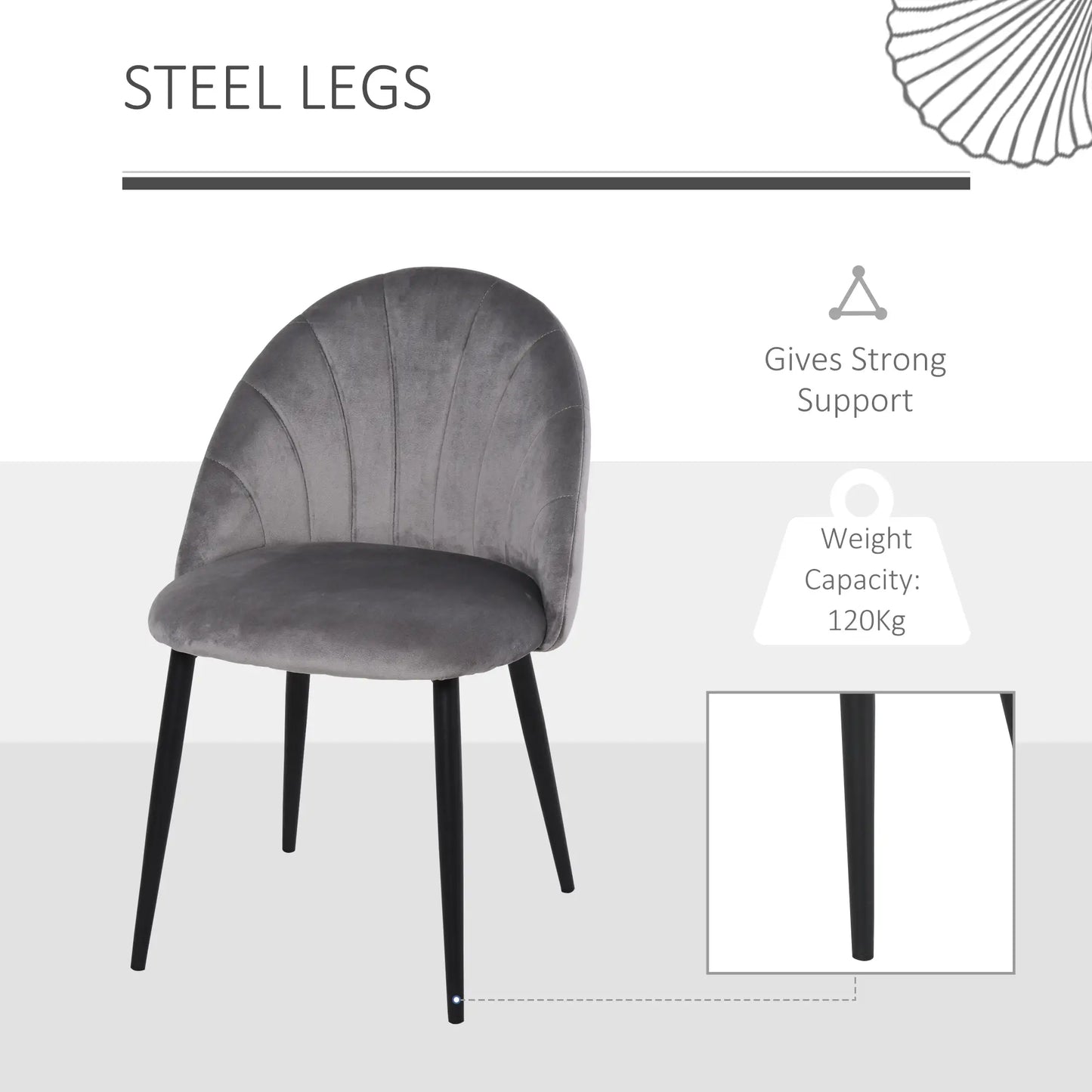 Armless Dining Chairs with Curved Backrest, Velvet-feel Accent Chairs in Grey