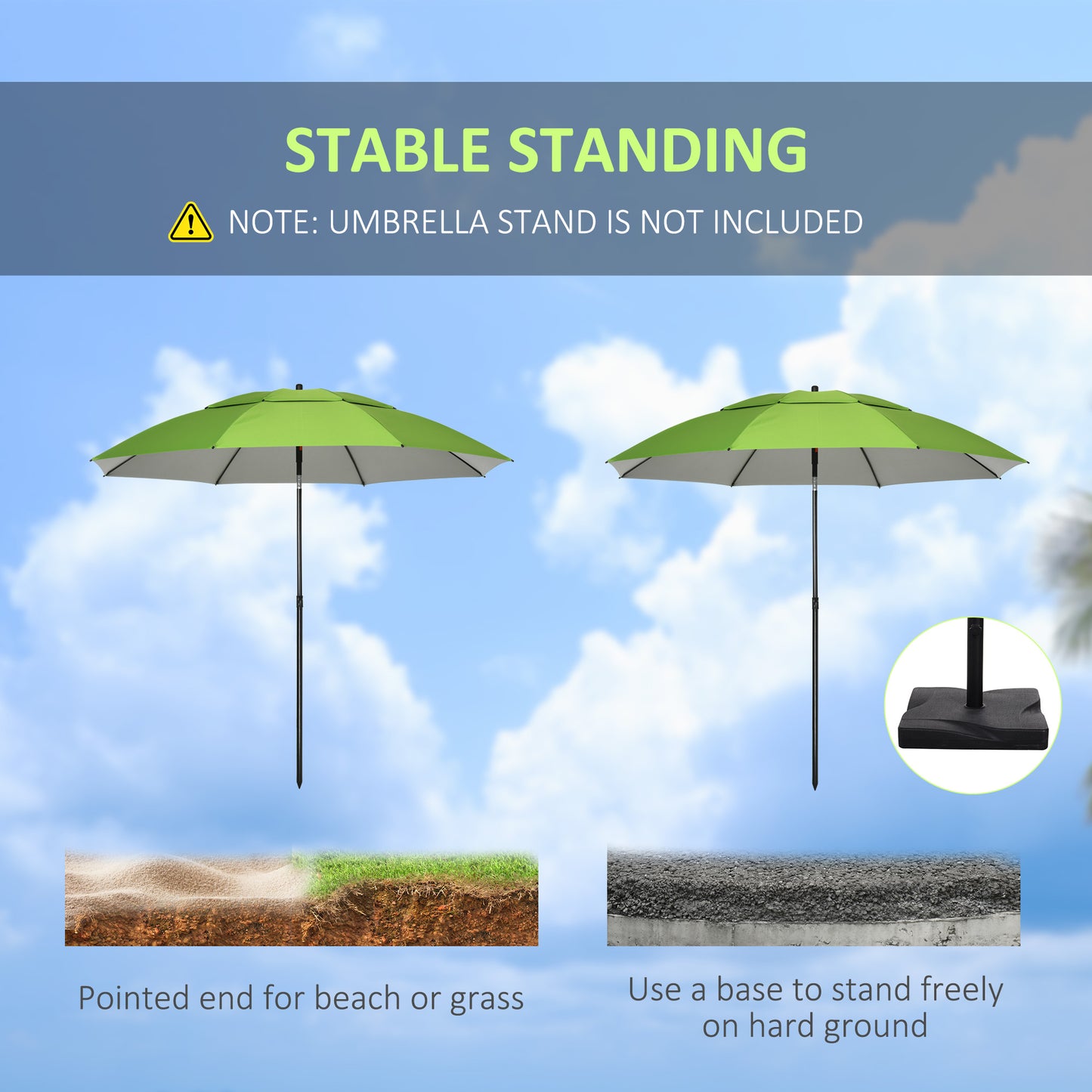 6.6ft Arced Beach Umbrella Angle Adjustable Patio Umbrella w/ Steel Frame, Carry Bag, UV30+ Outdoor Umbrella, Green