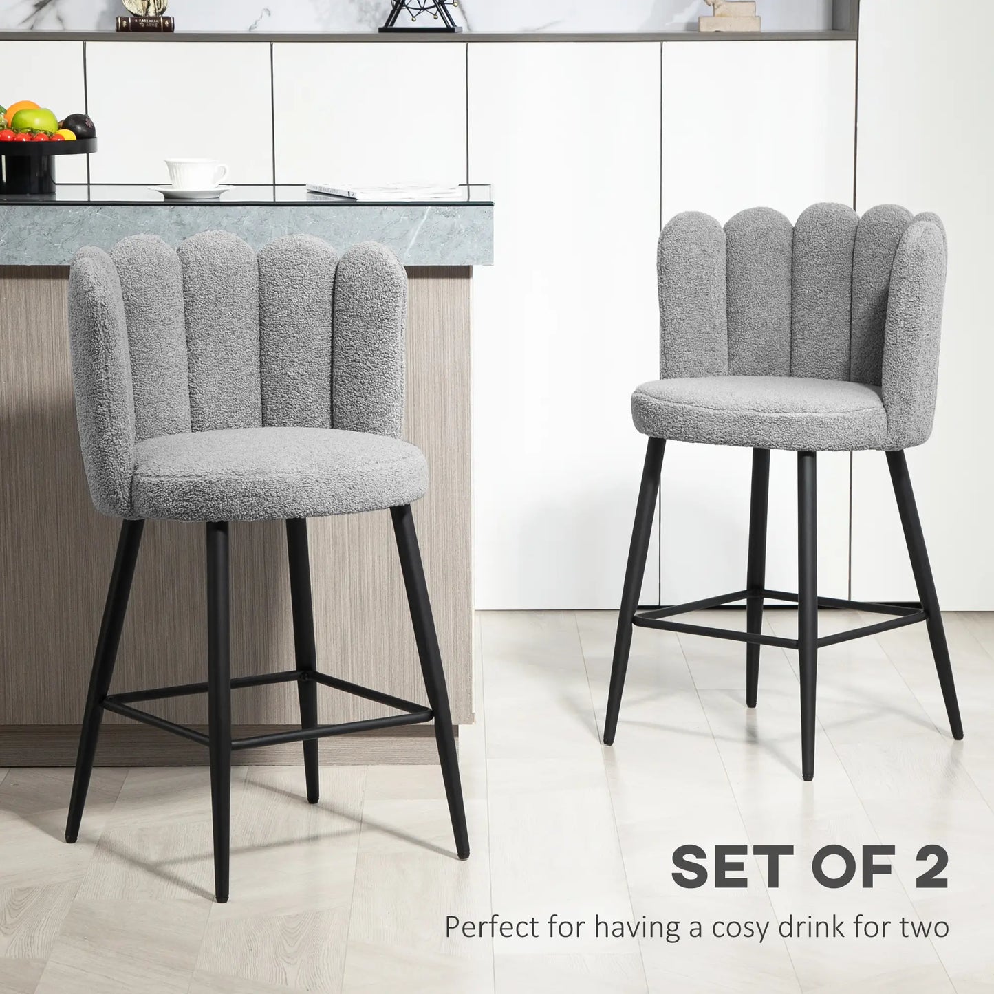 Faux Cashmere Bar Stools Set of 2 Counter Height Bar Stools with Back for Home Kitchen, 20.5"x19.7"x36.6", Grey