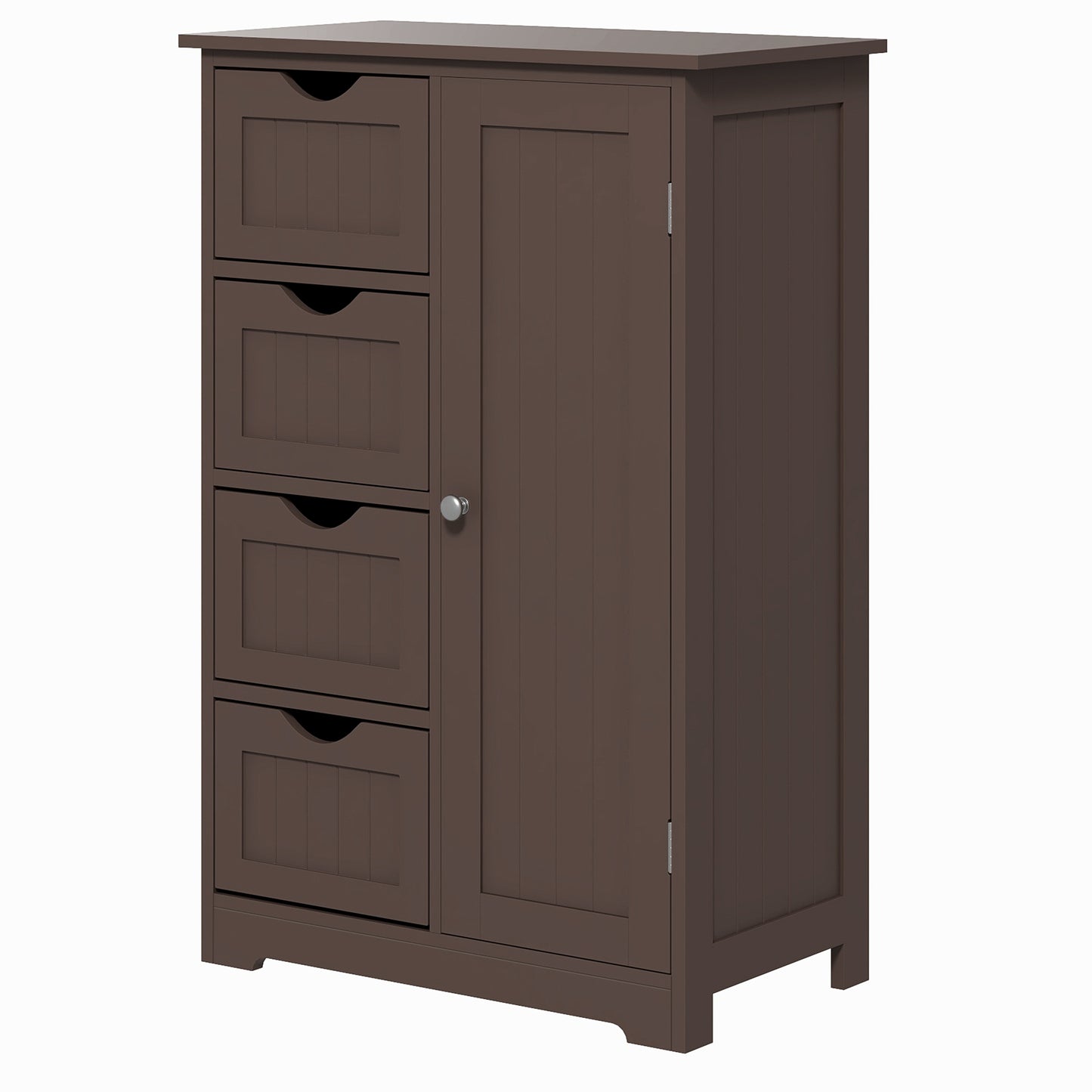 Bathroom Storage Cabinet with Adjustable Shelf and 4 Drawers, in Brown