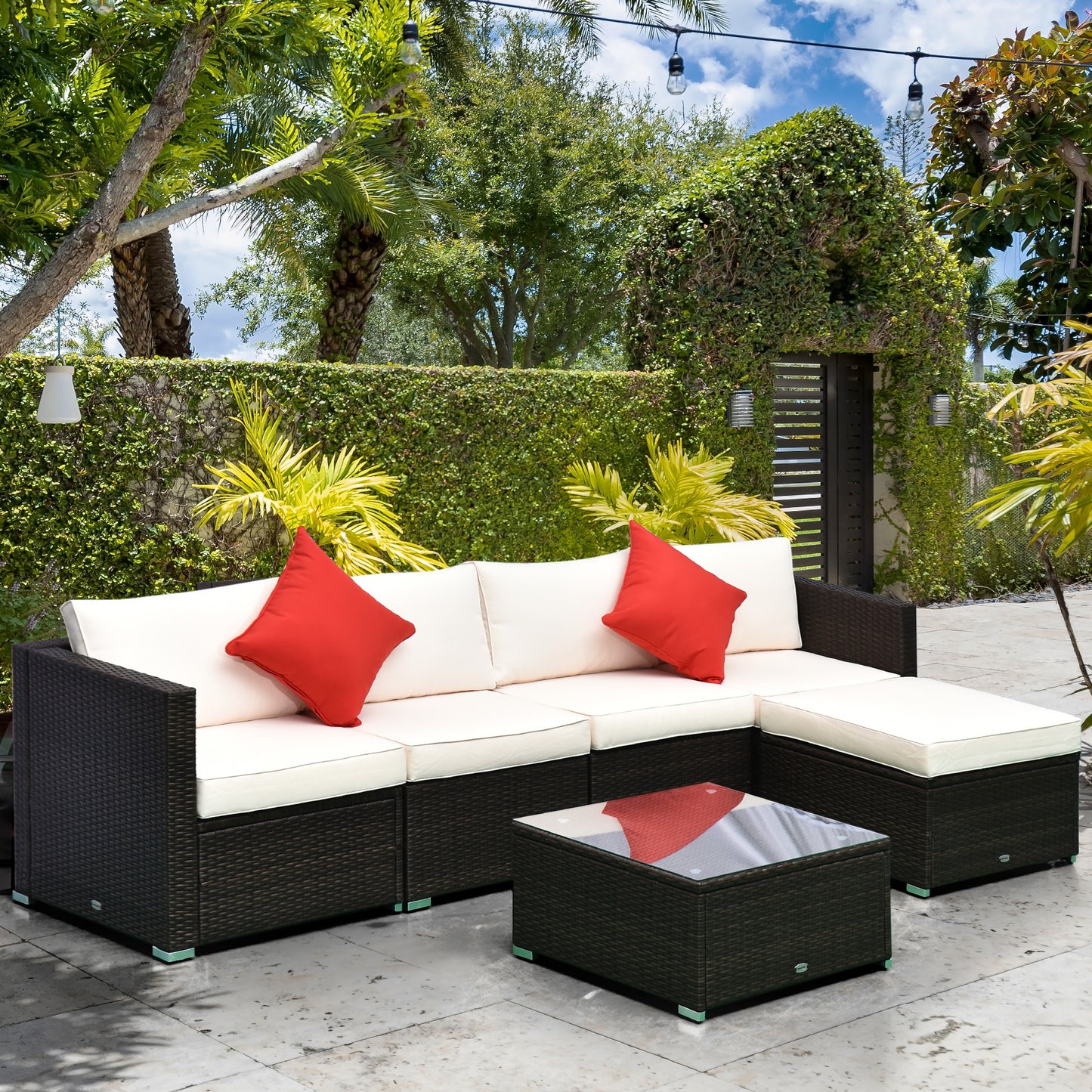 Outsunny 6pc Patio Rattan Wicker Set Outdoor Sectional Furniture w/Cushion