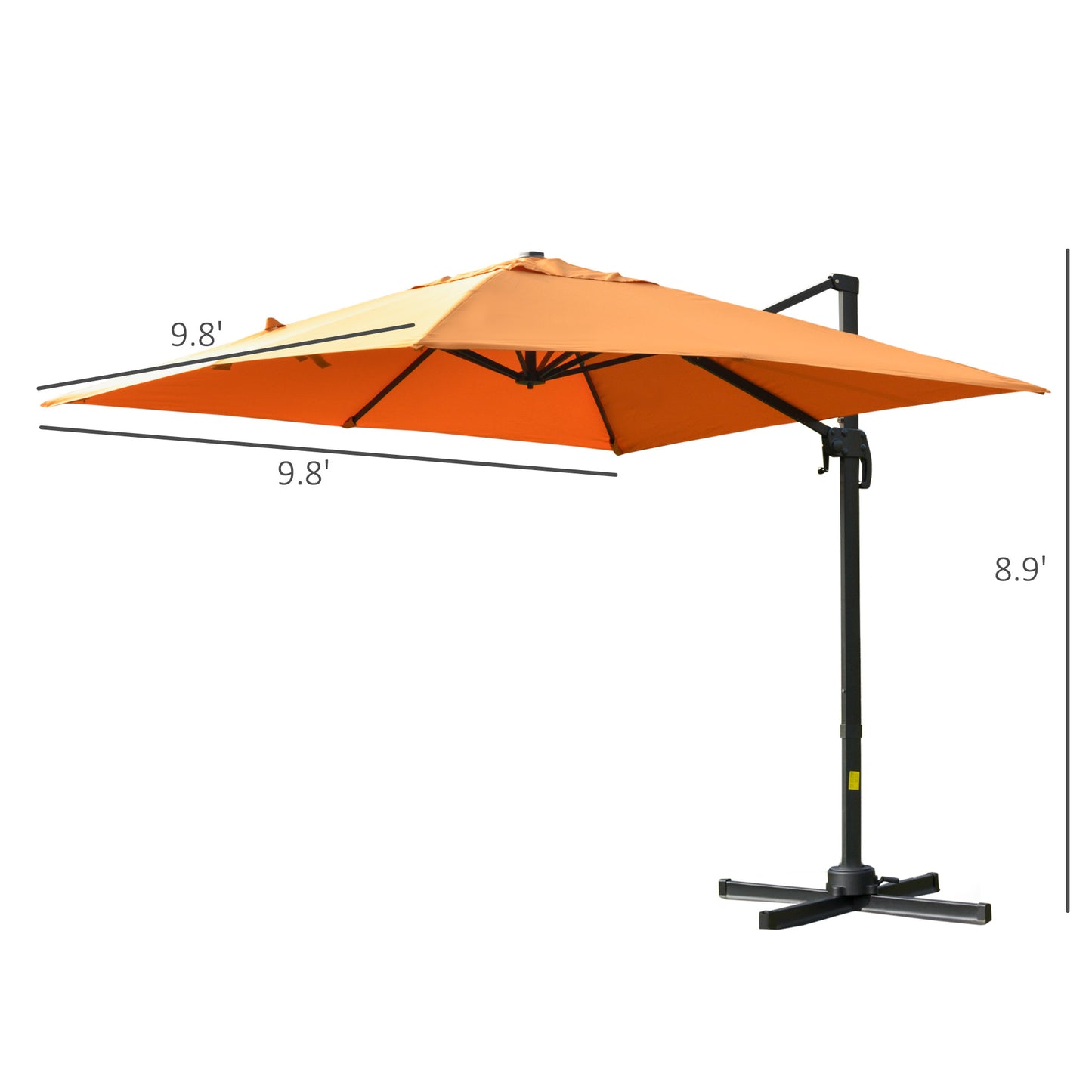 Outsunny 9.7x9.7ft Cantilever Umbrella Rotatable Square Top Market Parasol with 4 Adjustable Angle for Backyard Patio Outdoor Area Orange