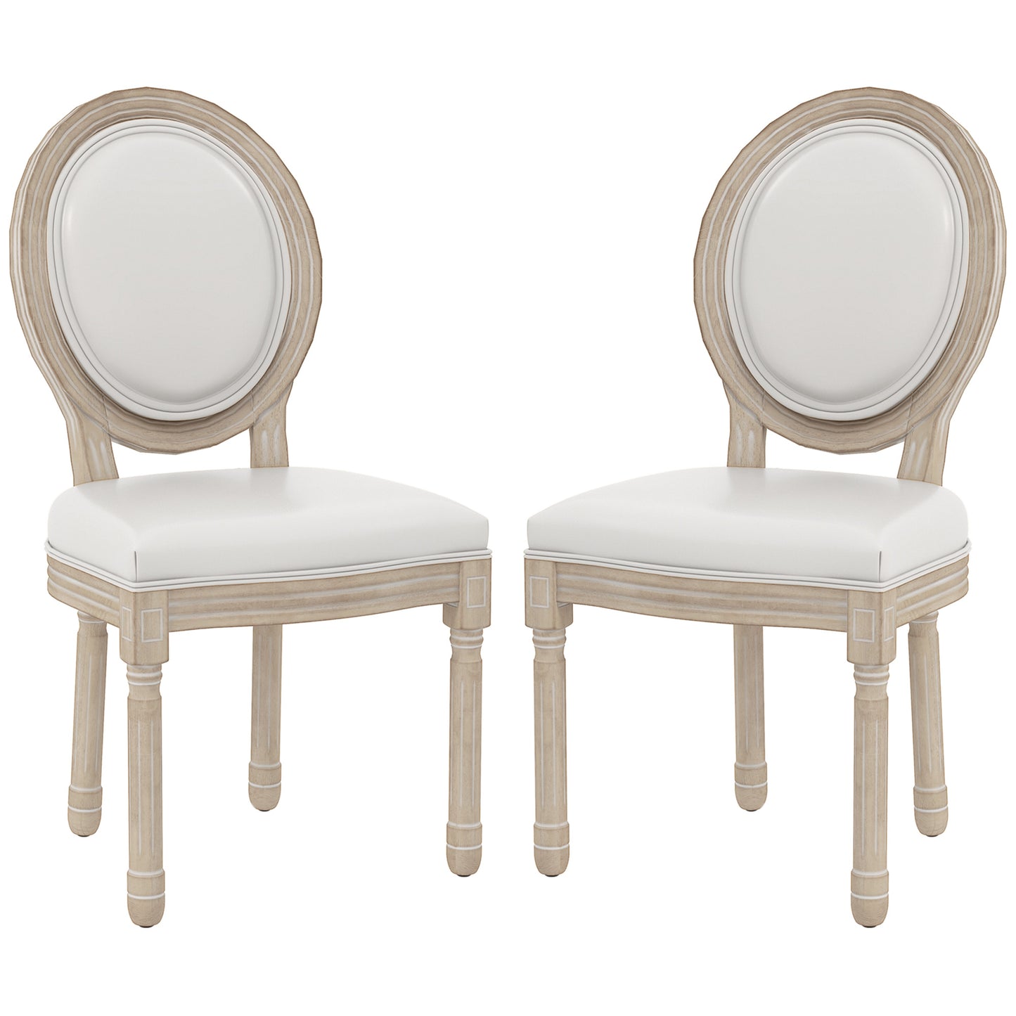 Dining Chairs Set of 2, French Vintage Style Chair with PU Leather Upholstery and Wooden Legs