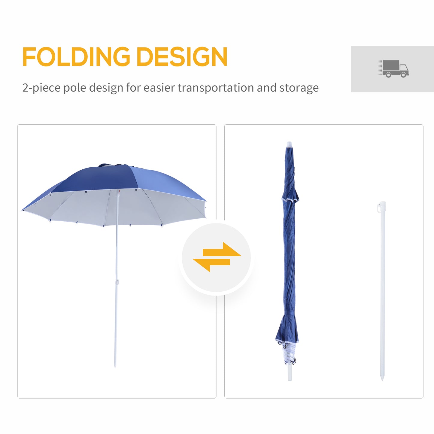 7.5ft 2-in-1 Umbrella Shelter Beach Sport Umbrella with Silver Coated UV50 Protection, Blue